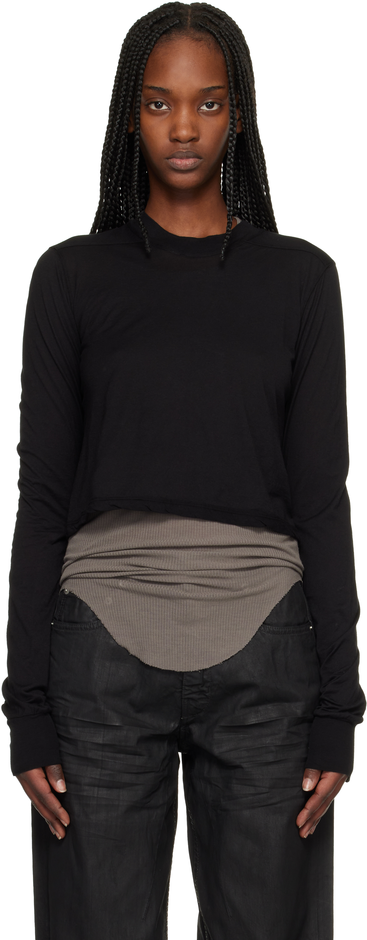 Rick Owens DRKSHDW: Black Temple Cropped Level LS T-shirt | SSENSE
