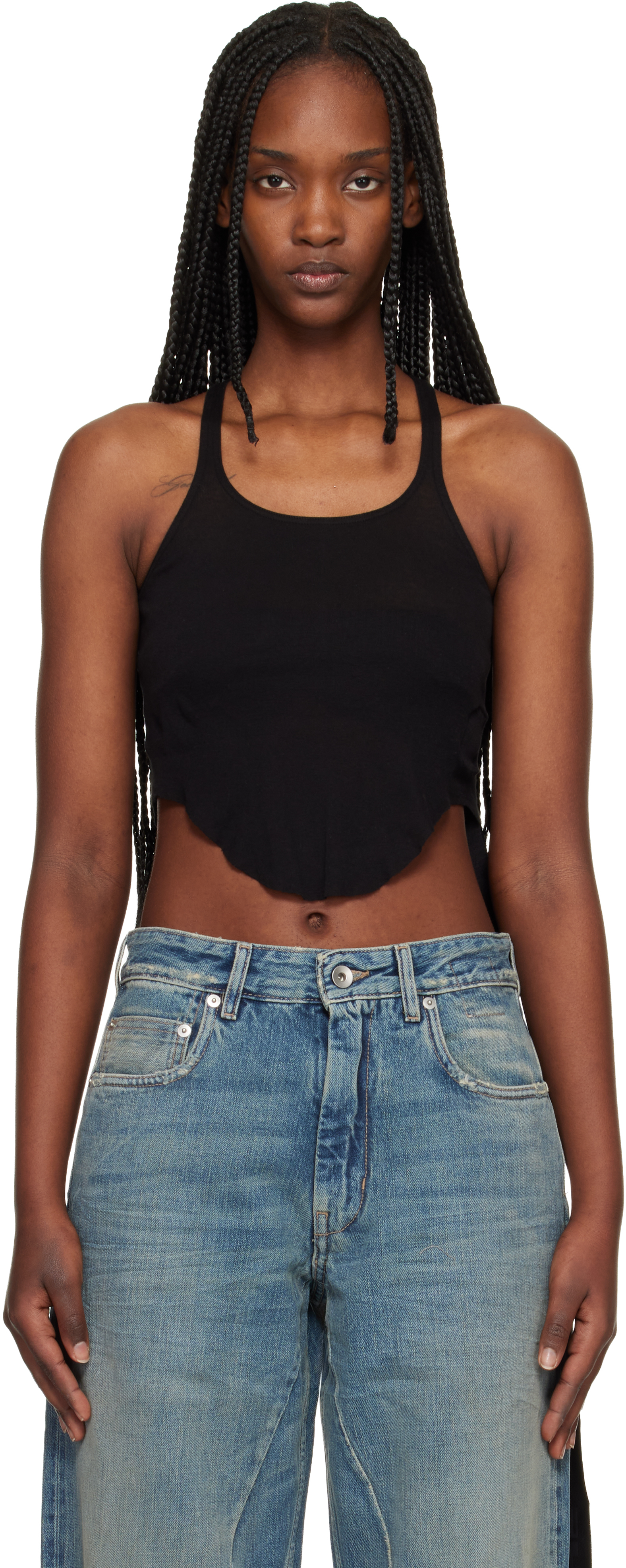 Rick Owens DRKSHDW: Black Temple Basic Cropped Tank Top | SSENSE