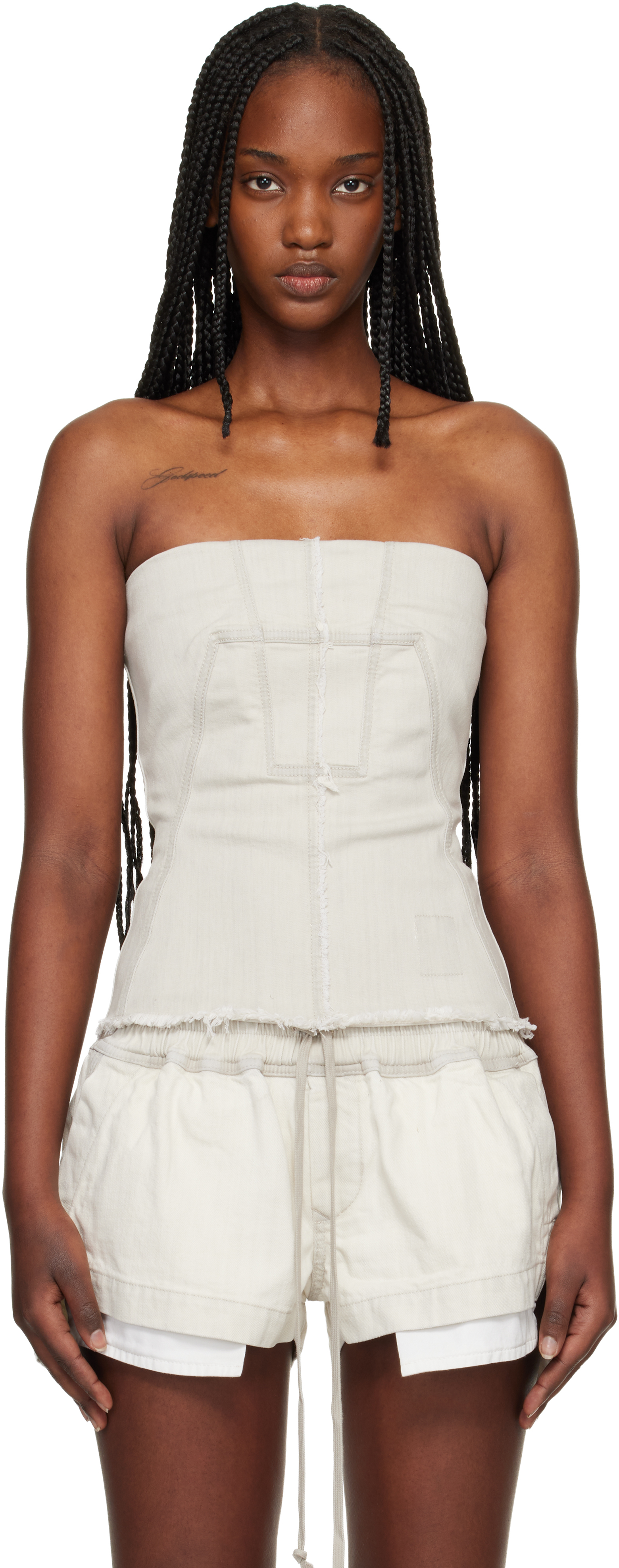Rick Owens DRKSHDW: オフホワイト Temple Bustier デニム トップス