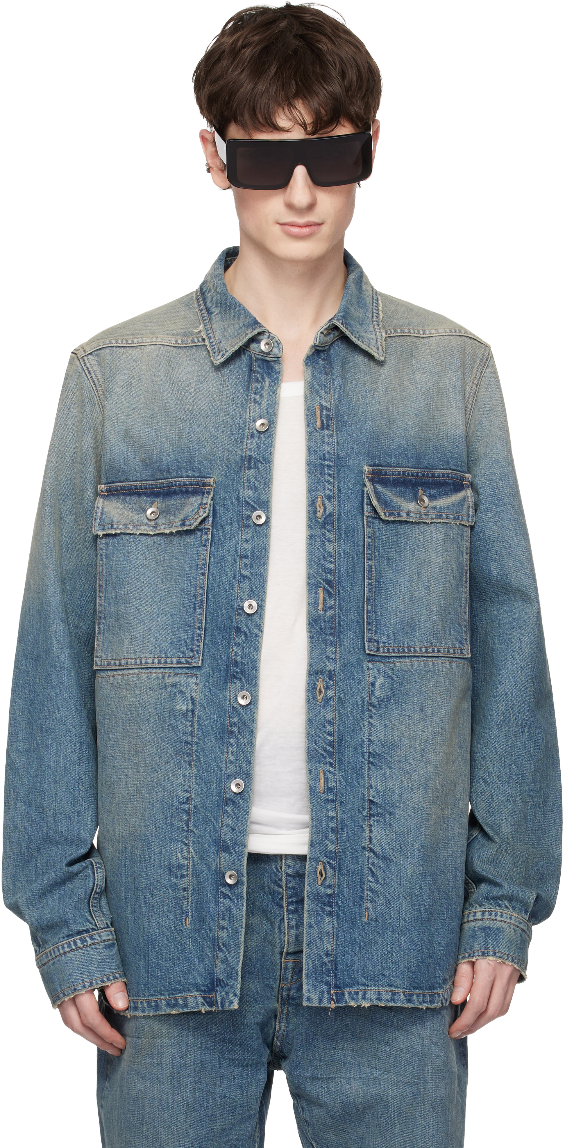Rick Owens DRKSHDW: Blue Temple Denim Overshirt | SSENSE