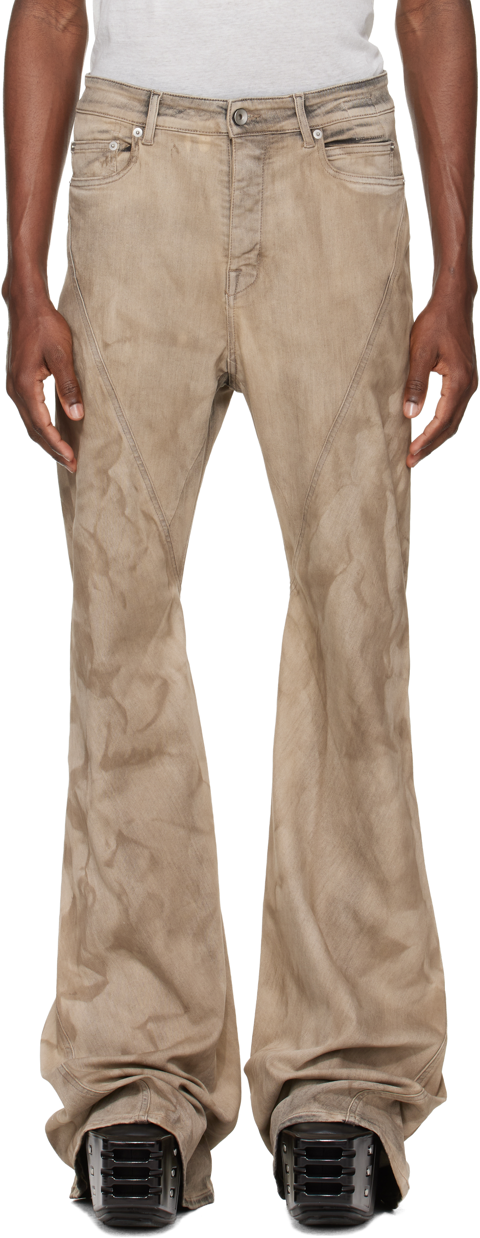 Rick Owens Drkshdw Gray Temple Bias Bootcut Jeans In Sand