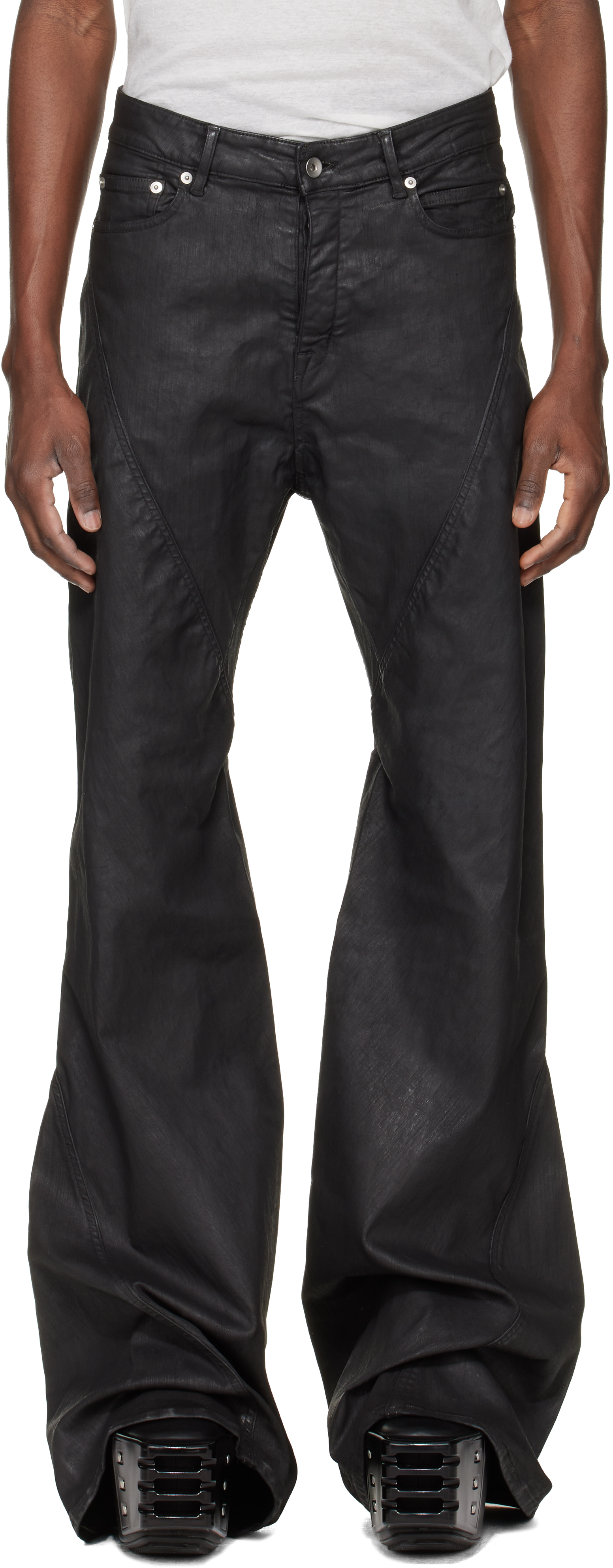Rick Owens Drkshdw Black Temple Bias Bootcut Jeans