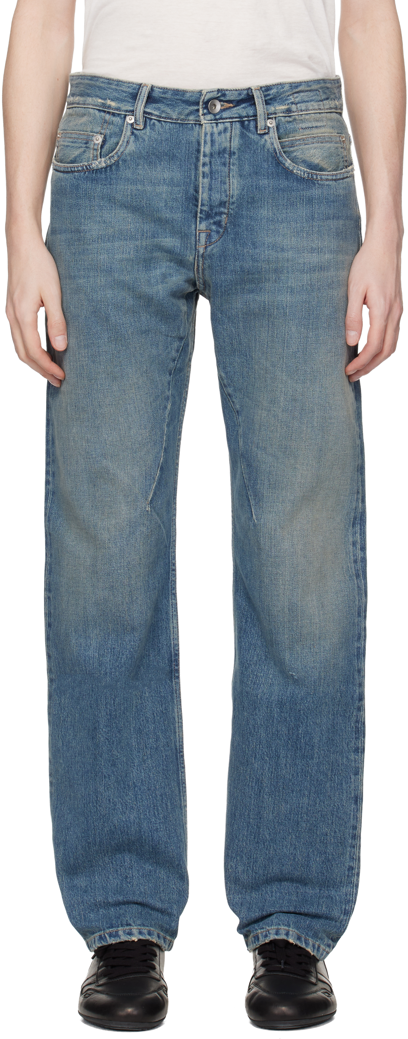Blue Temple Fog Cut Jeans by Rick Owens DRKSHDW on Sale