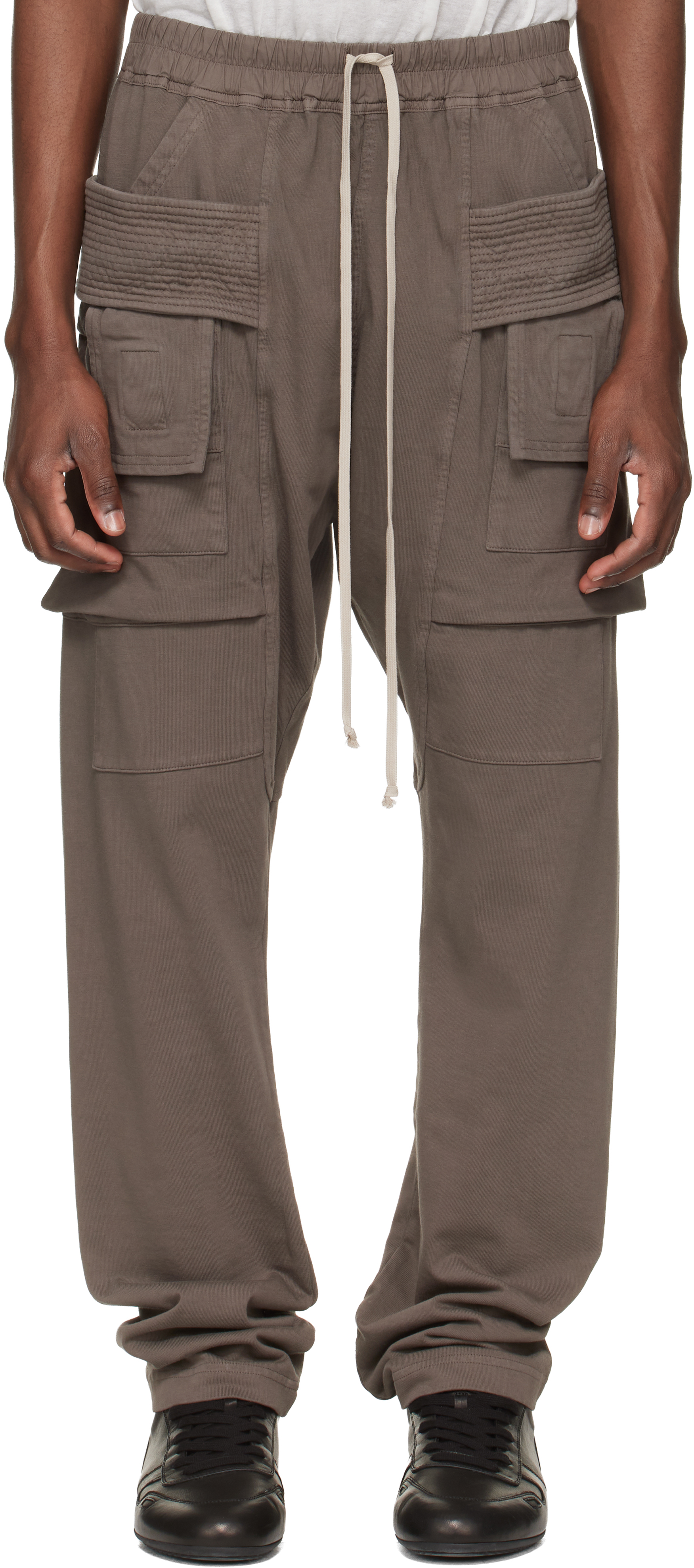 Rick Owens DRKSHDW: Gray Temple Creatch Drawstring Cargo Pants Rick Owens DRKSHDW: Gray Temple Creatch Drawstring Cargo Pants