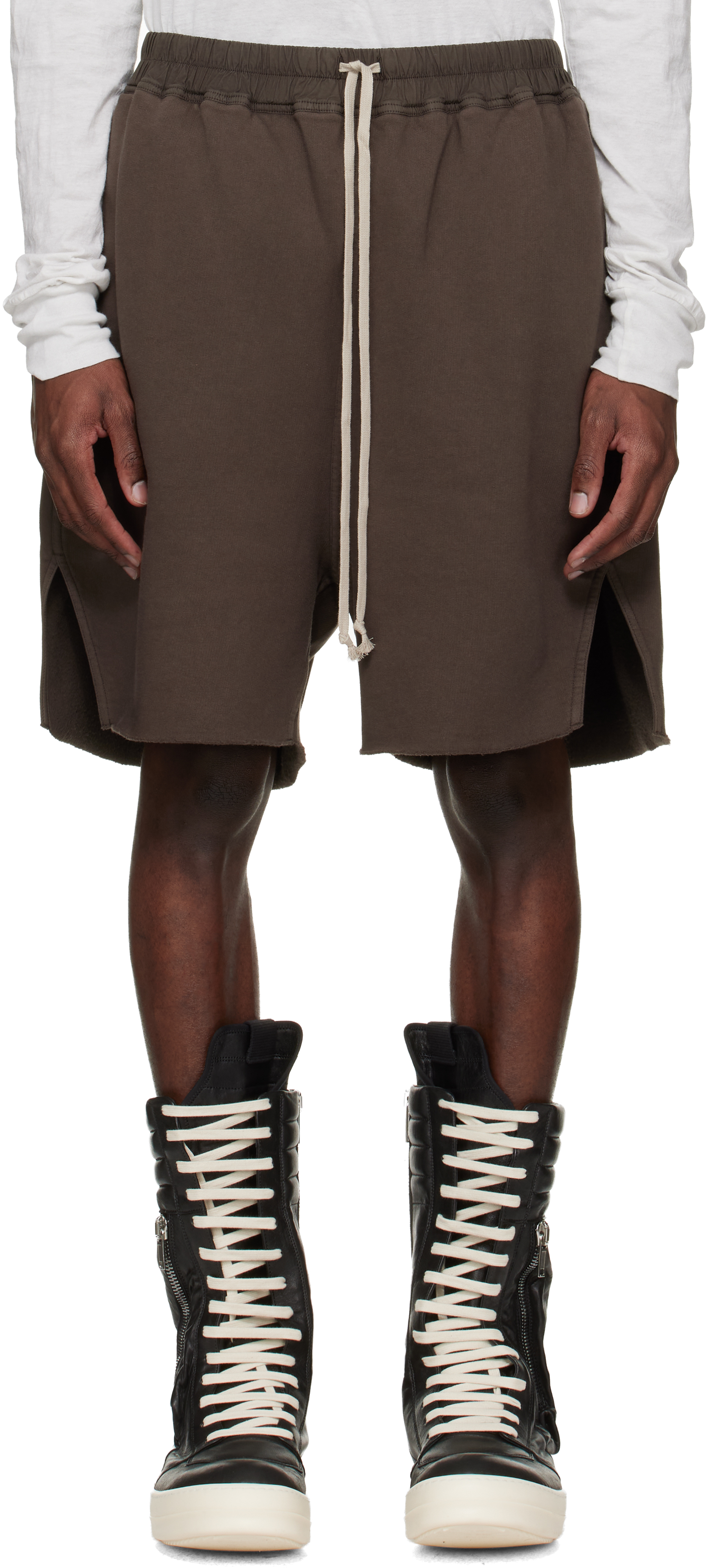 Rick Owens DRKSHDW: ブラウン Temple Long Boxers Butt Zip ショート
