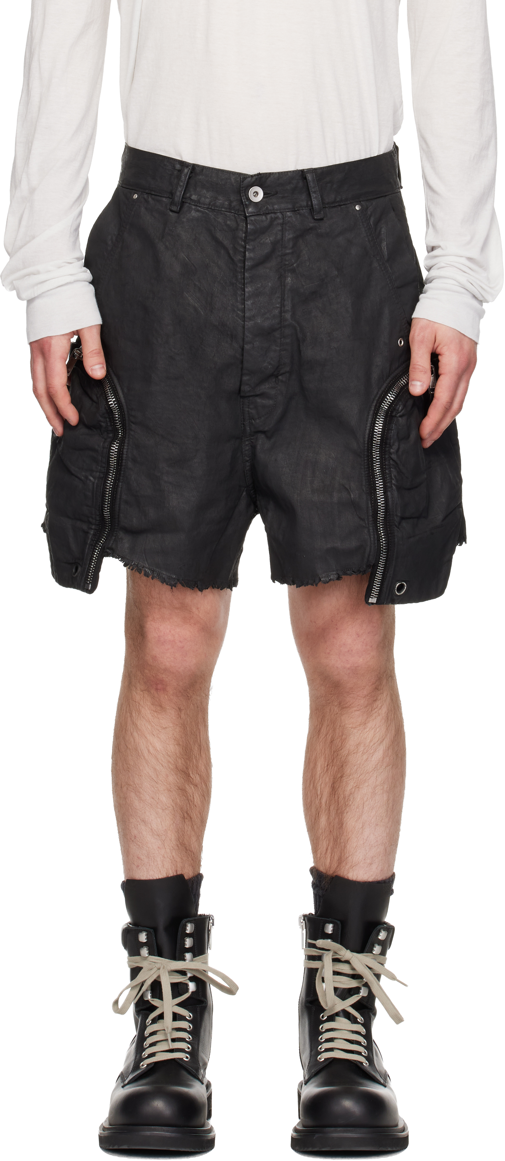 Rick Owens DRKSHDW: Black Temple Denim Bauhaus Shorts | SSENSE