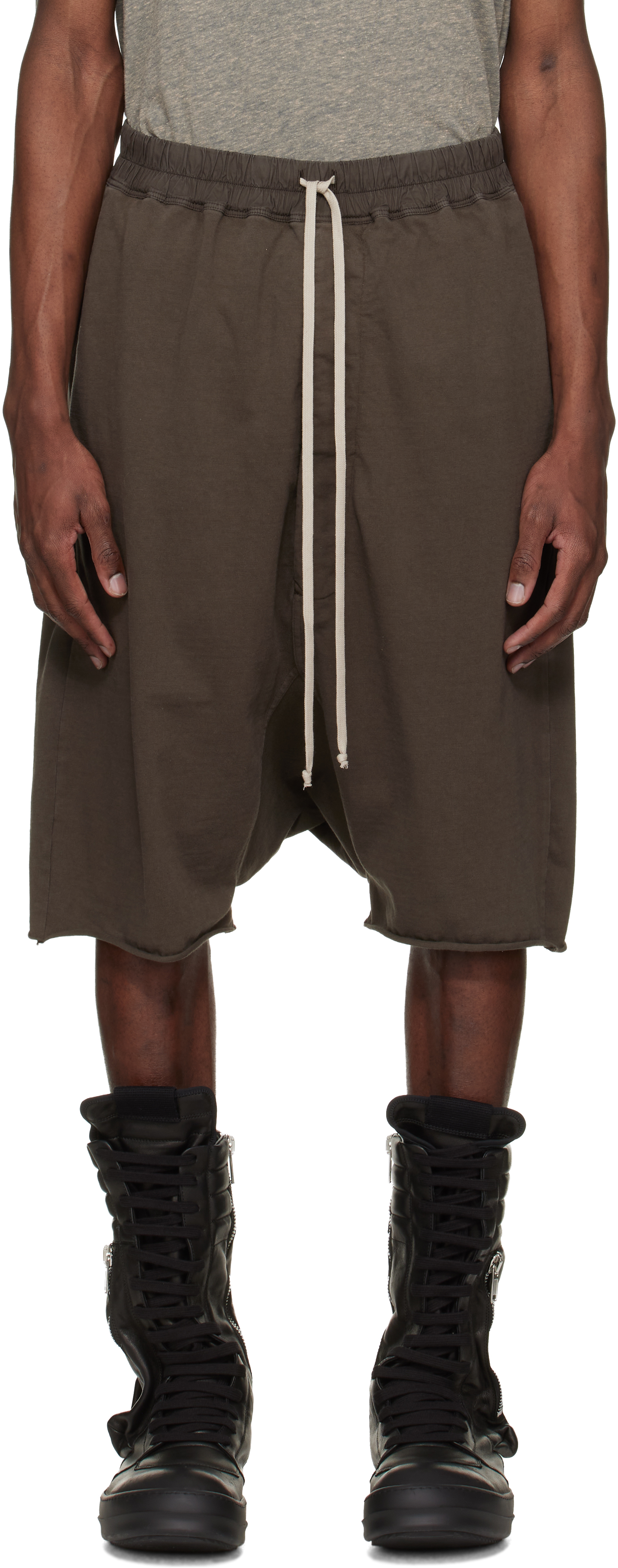 Rick Owens DRKSHDW: ブラウン Temple Drawstring Pods ショートパンツ