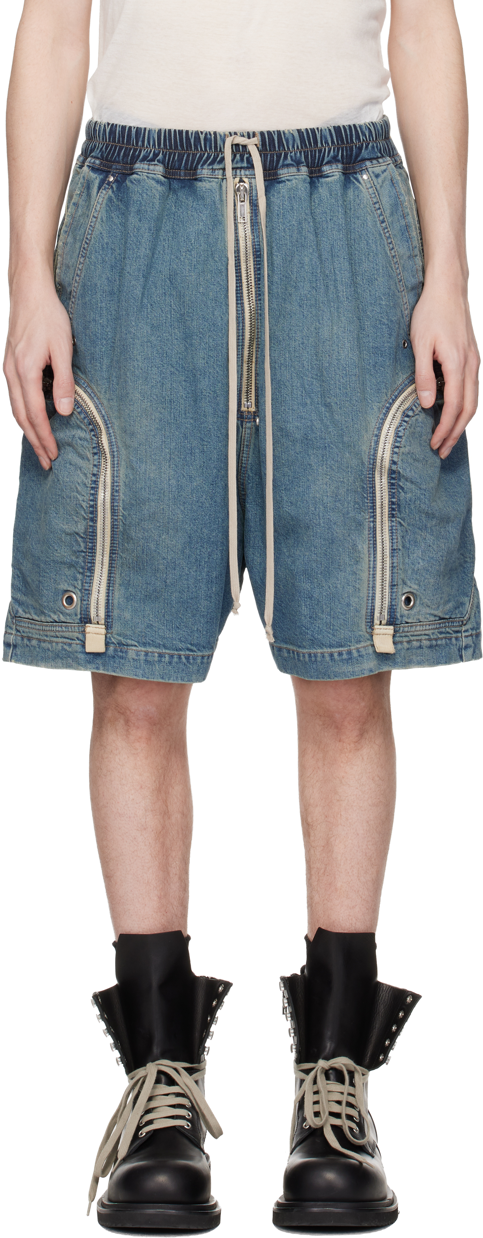 Rick Owens DRKSHDW Blue Temple Bauhaus Pods Denim Shorts
