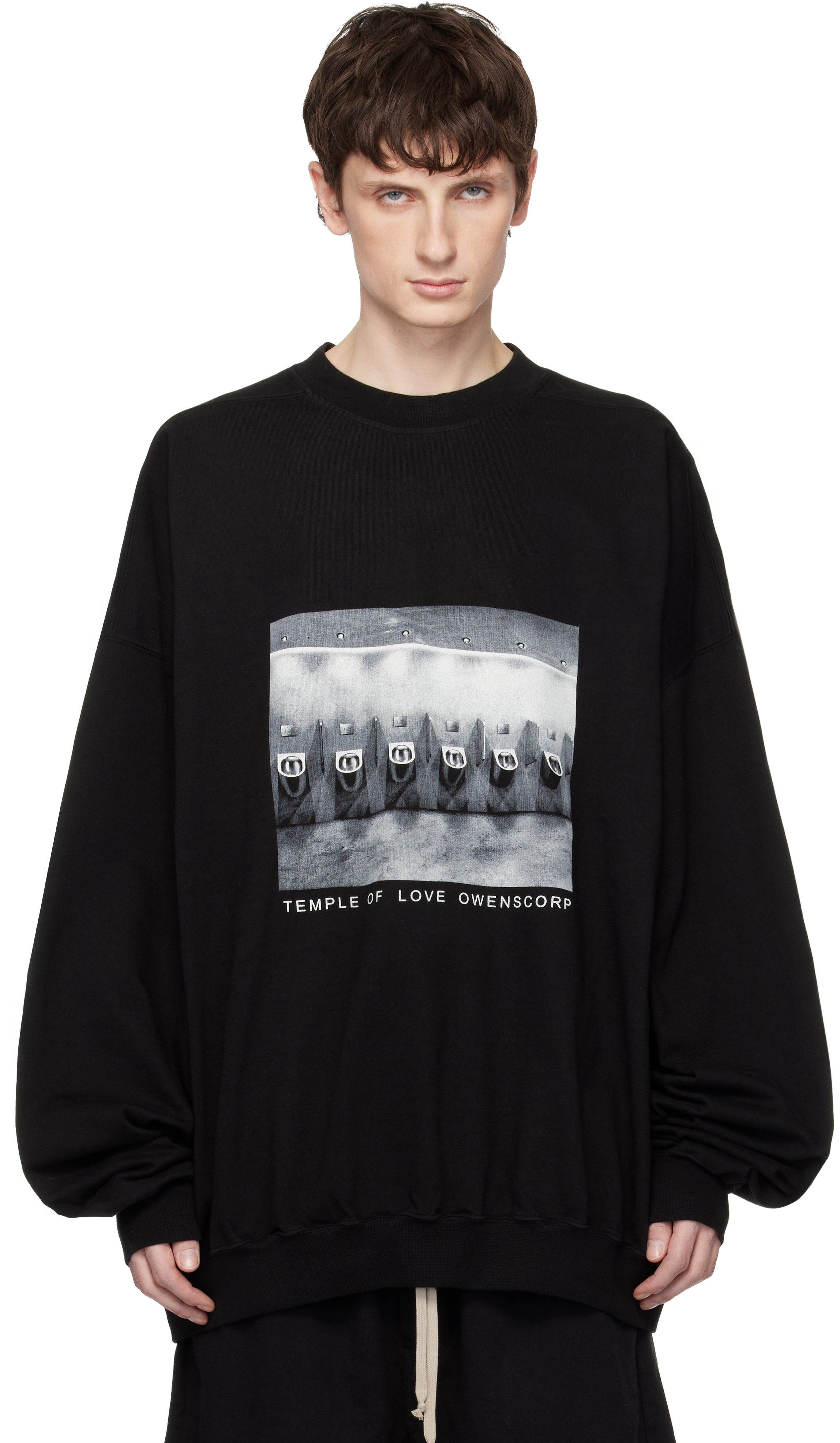 Rick Owens DRKSHDW: ブラック Temple Hun クルーネック スウェット