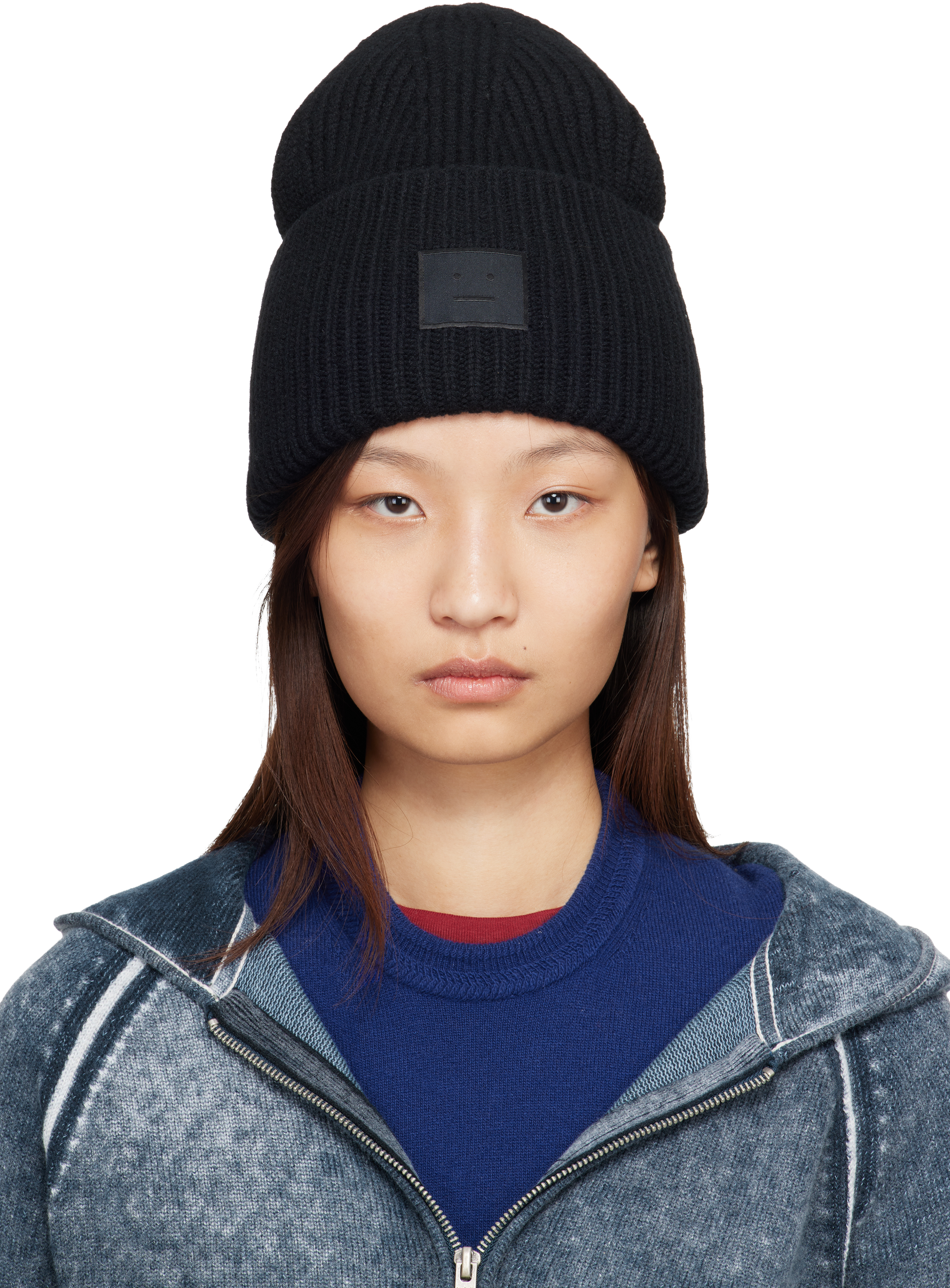 Acne Studios: ブラック Large Face Logo ビーニー | SSENSE 日本
