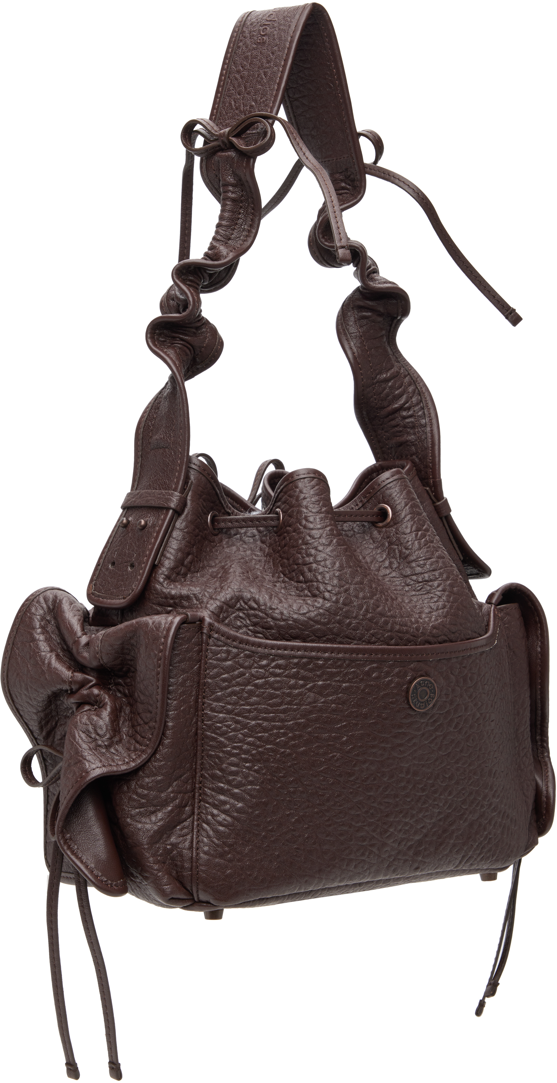 Acne Studios Ruffled Drawstring Shoulder Bag In Brown