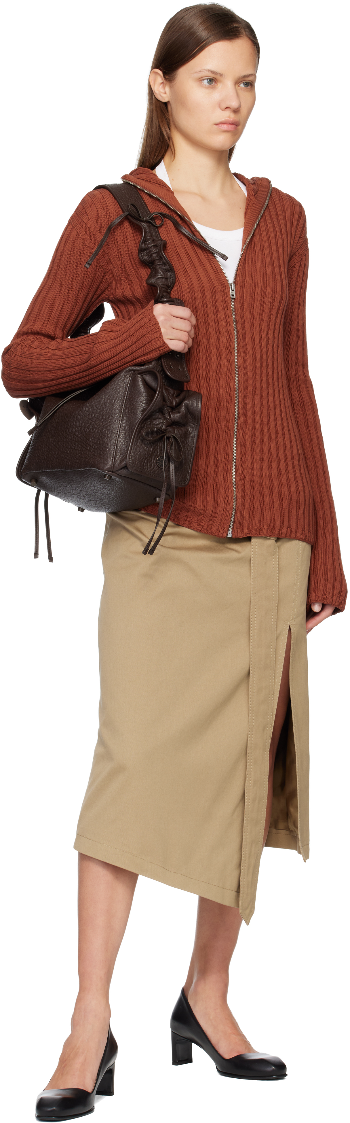 Acne Studios Ruffled Drawstring Shoulder Bag In Brown