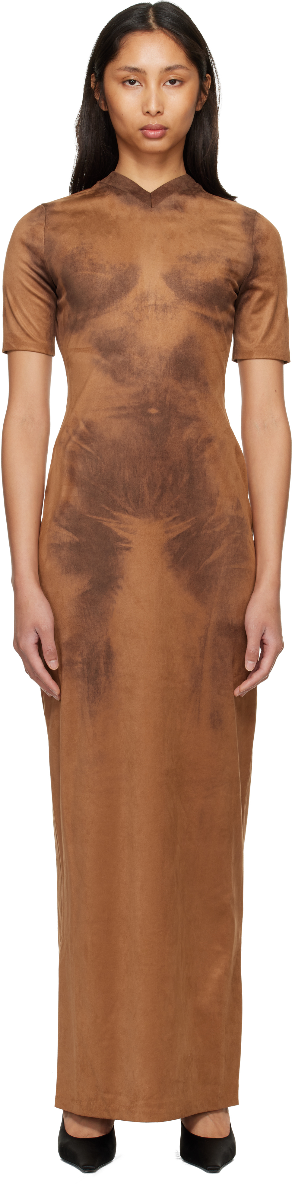 Acne Studios Brown Trompe L’Oeil Faux-Suede Maxi Dress