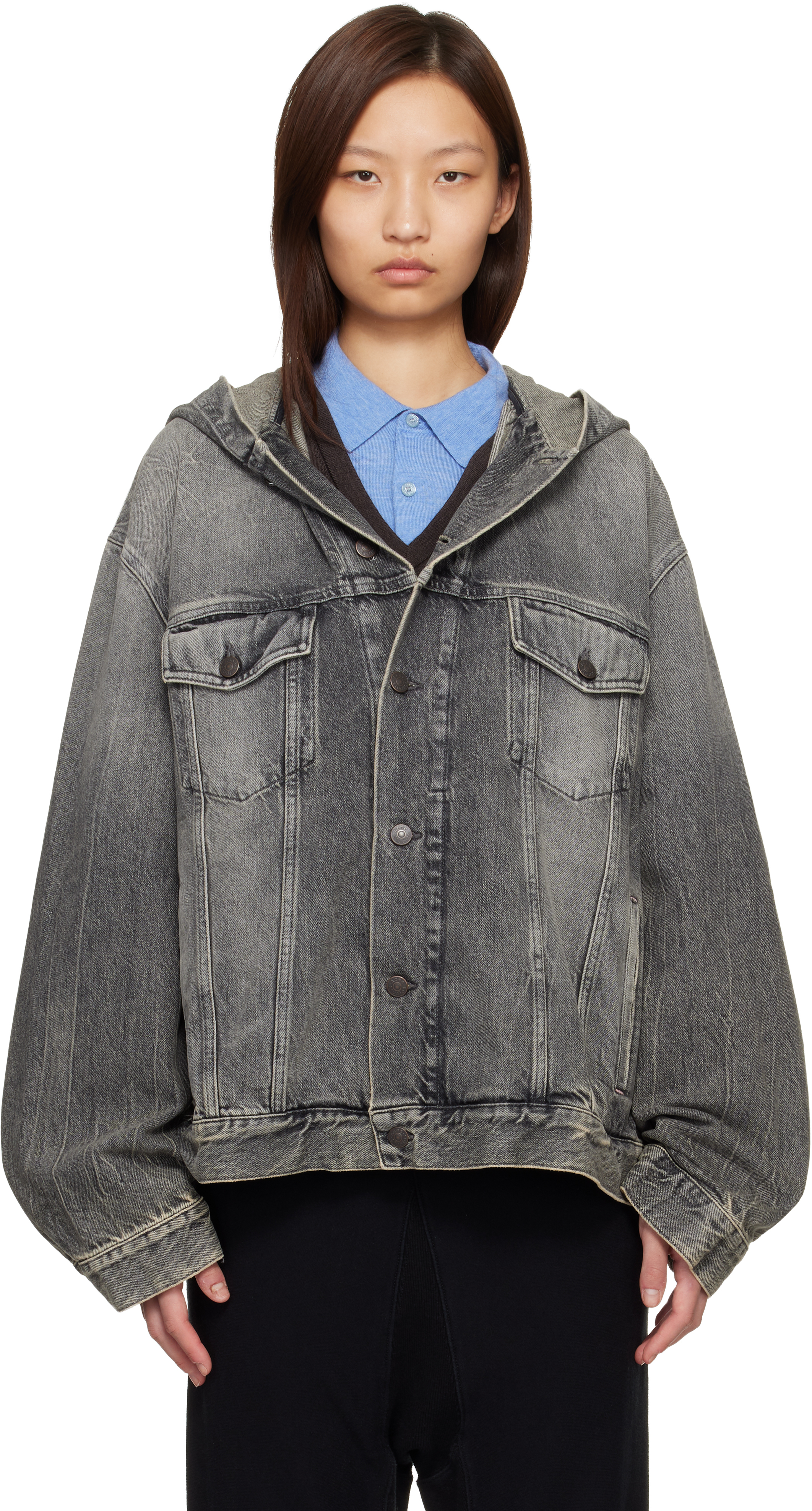 Acne Studios: ブラック フード付き デニムジャケット | SSENSE 日本