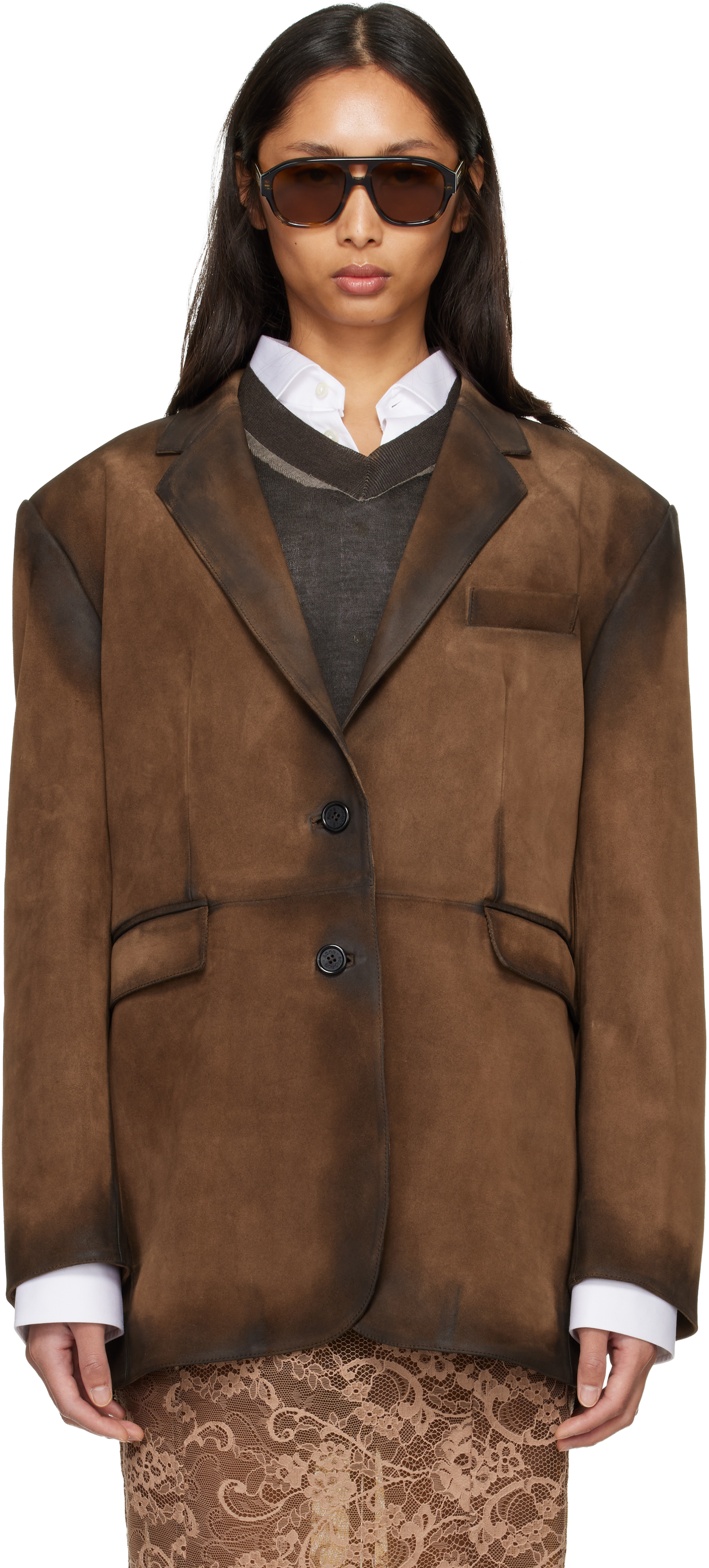 Brown Suede Suit Jacket by Acne Studios on Sale