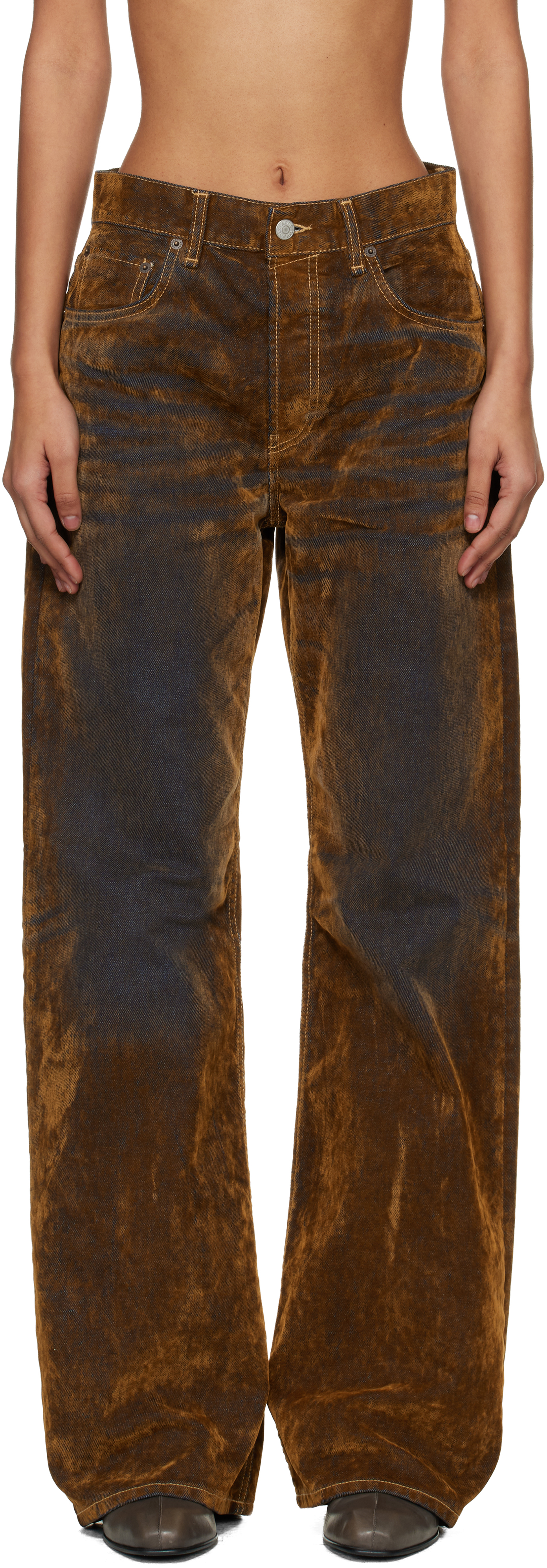 Acne Studios: Brown 2021 Flocked Denim Jeans | SSENSE