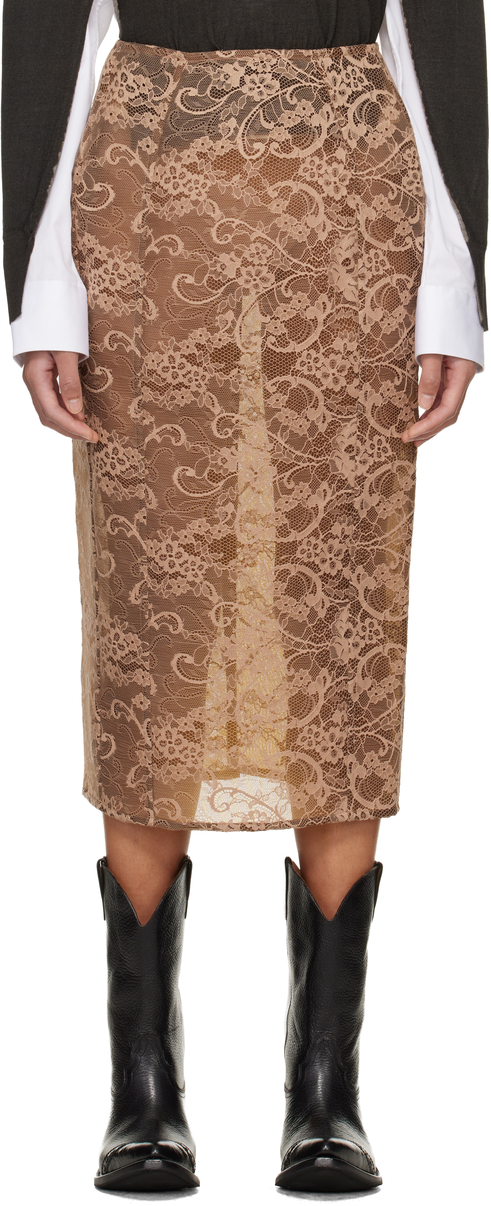 Brown Lace Midi Skirt