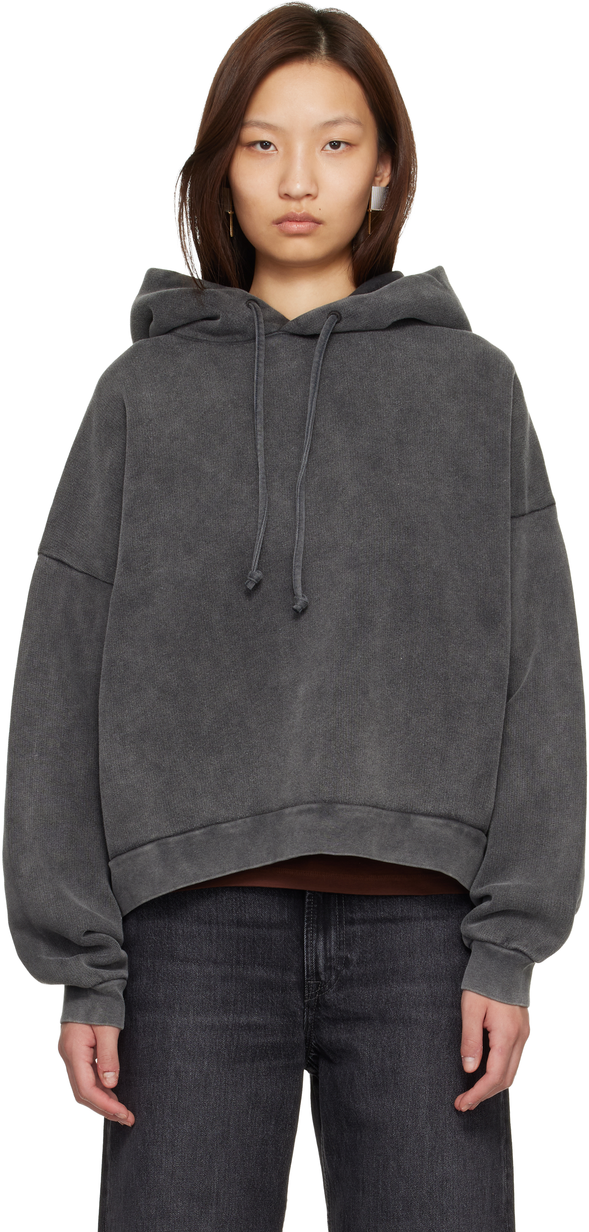 Acne Studios: グレー ロゴパッチ フーディ | SSENSE 日本