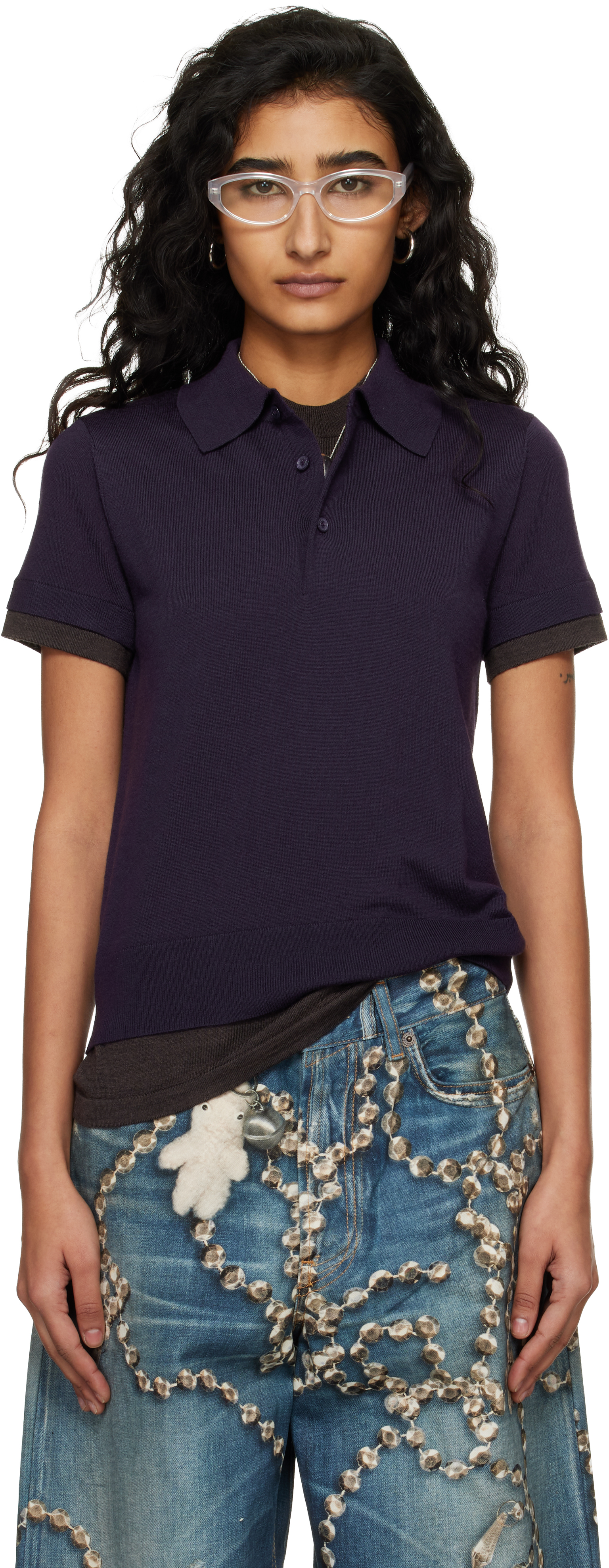 Acne Studios Navy Layered Wool Knit Polo