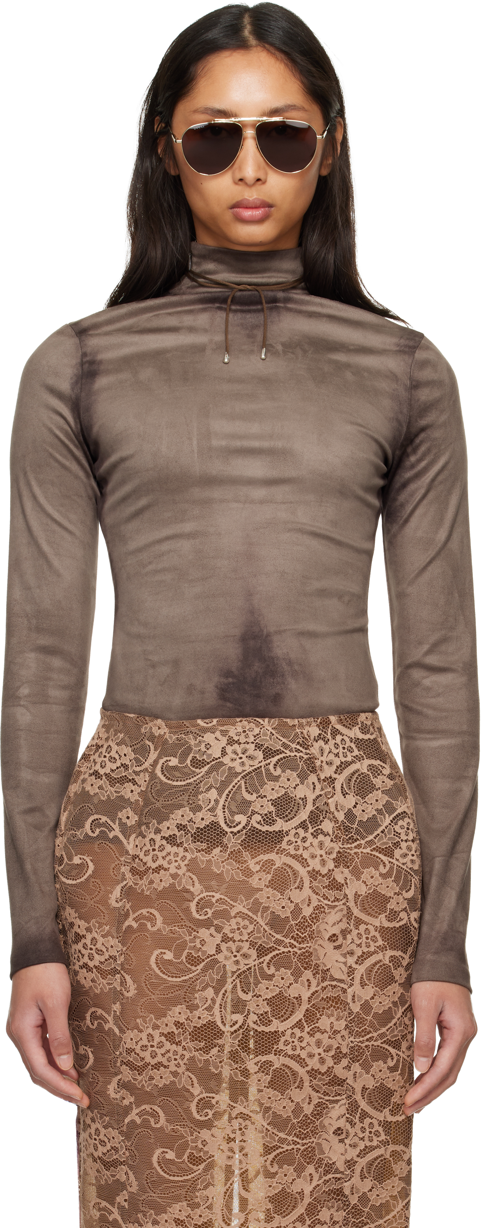 Gray Printed Faux-Suede Top