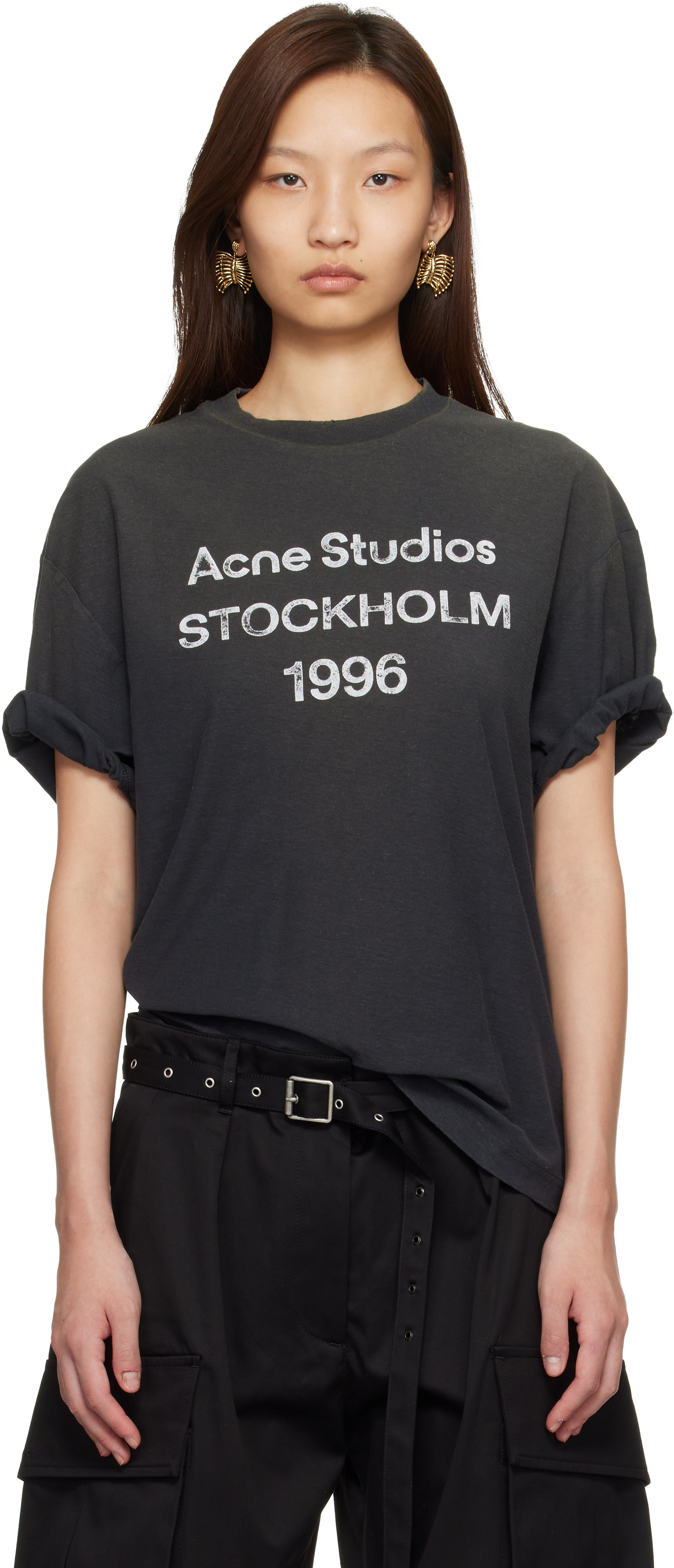 Acne Studios: Black Relaxed Fit Logo T-shirt | SSENSE