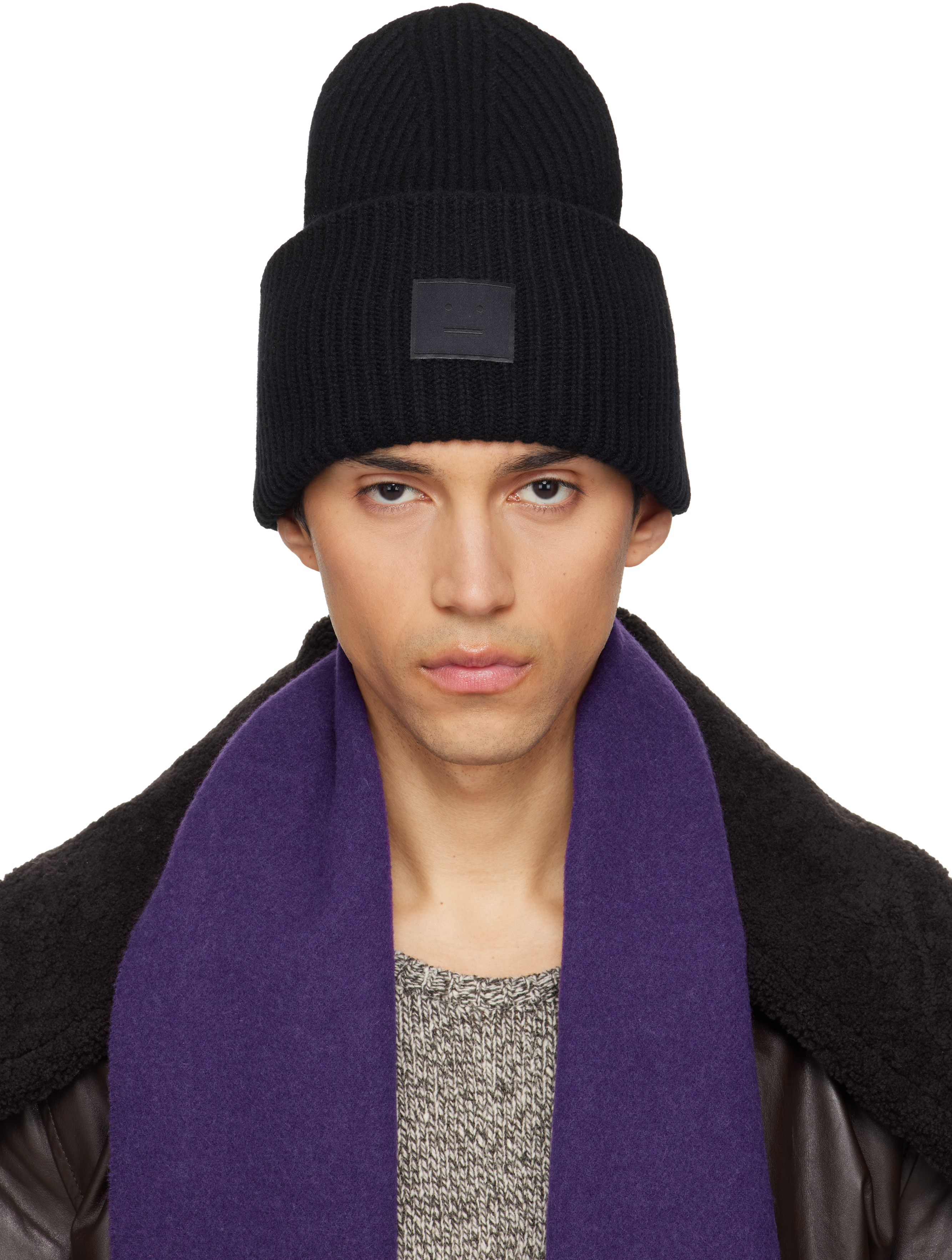 Acne Studios: ブラック Large Face Logo ビーニー | SSENSE 日本