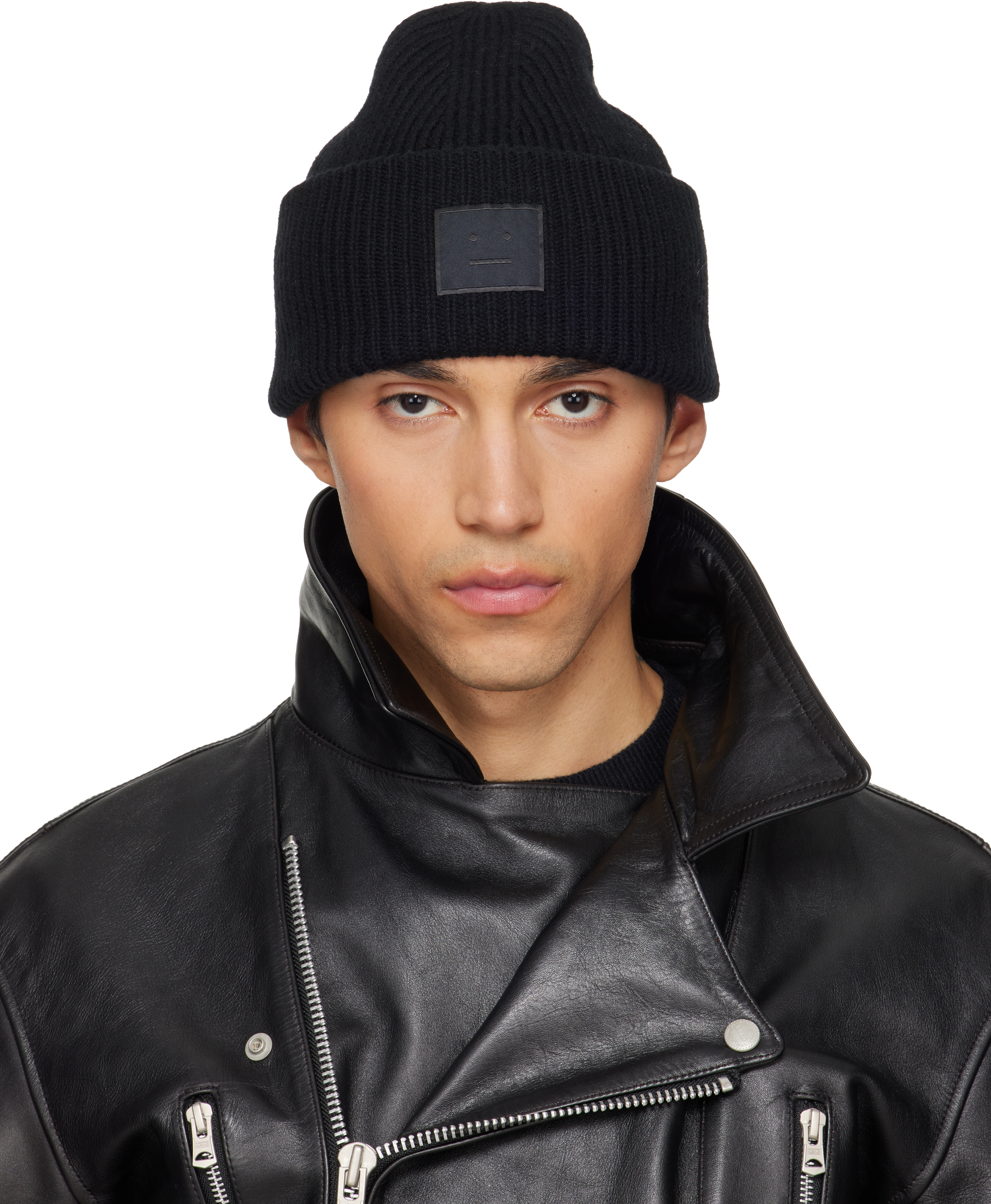 Acne Studios Black Wool Face Logo Beanie