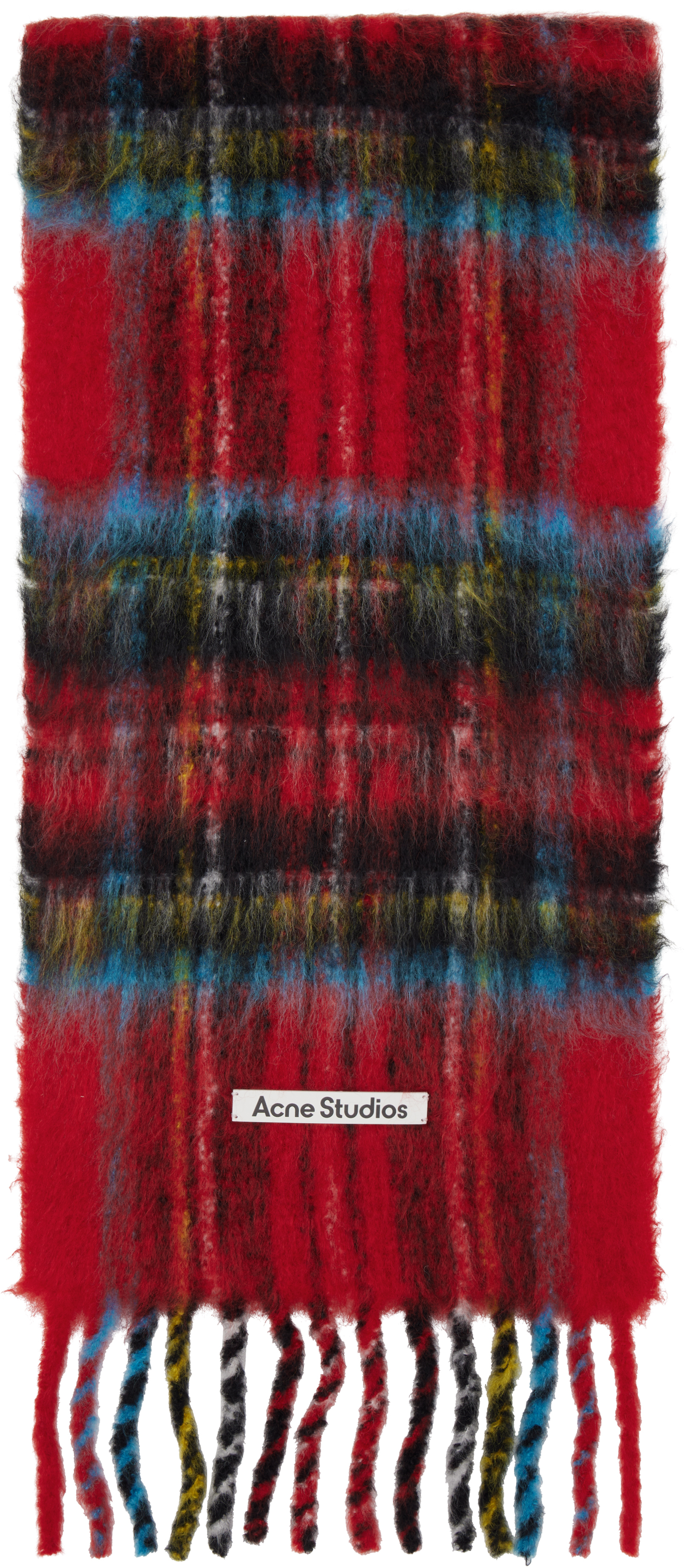 Acne Studios: レッド＆ブルー モヘア チェック マフラー | SSENSE 日本
