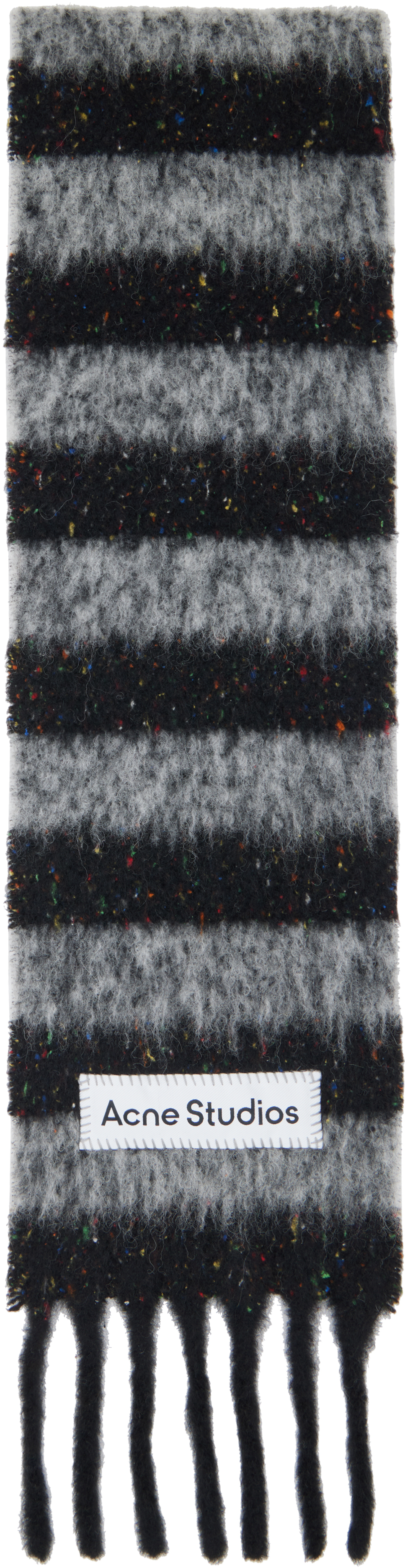 Acne Studios Black & Gray Fringed Wool Skinny Scarf