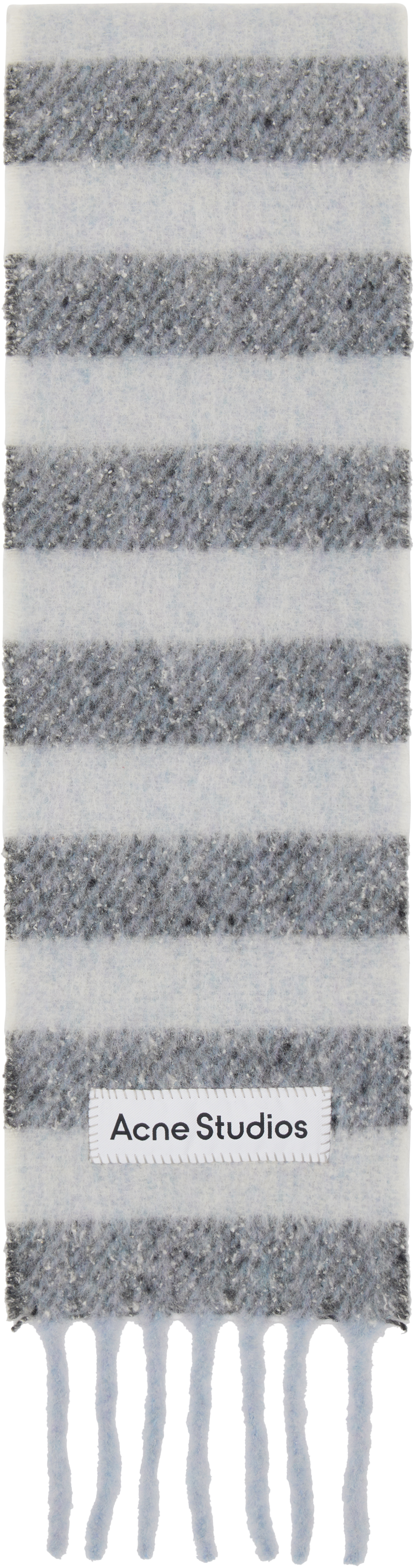 Acne Studios Gray Skinny Fringe Wool Scarf