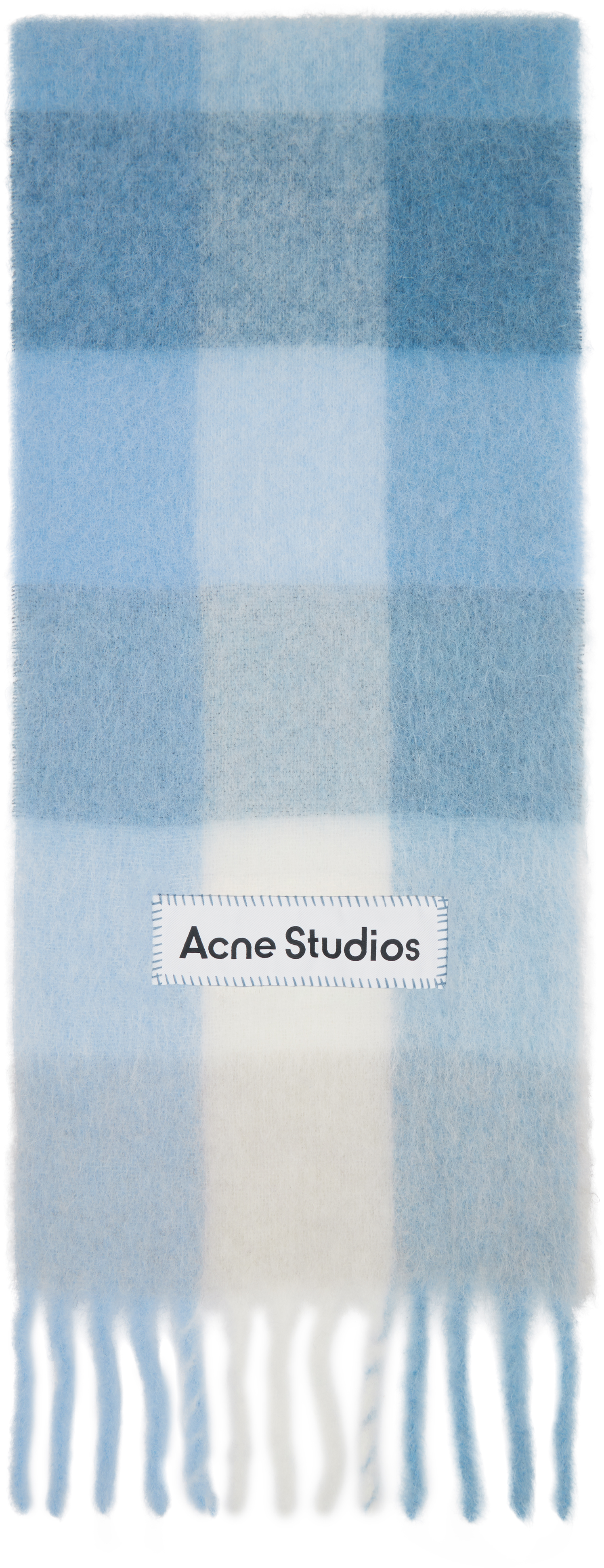 Acne Studios: Blue Mohair Checked Scarf | SSENSE