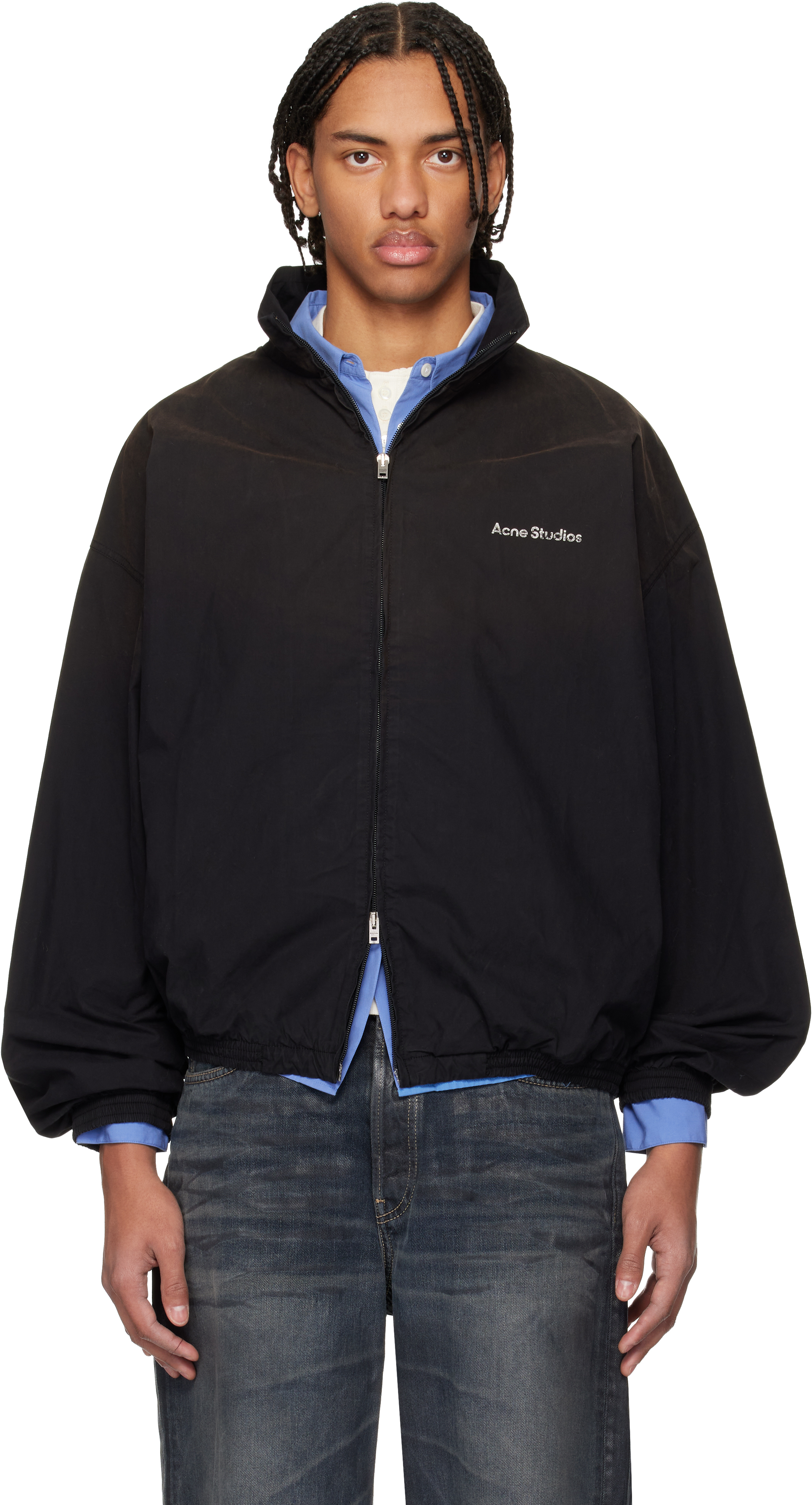 Acne Studios ブラック ジップアップ ジャケット　M Acne Studios: ブラック ロゴ ジップアップジャケット | SSENSE 日本