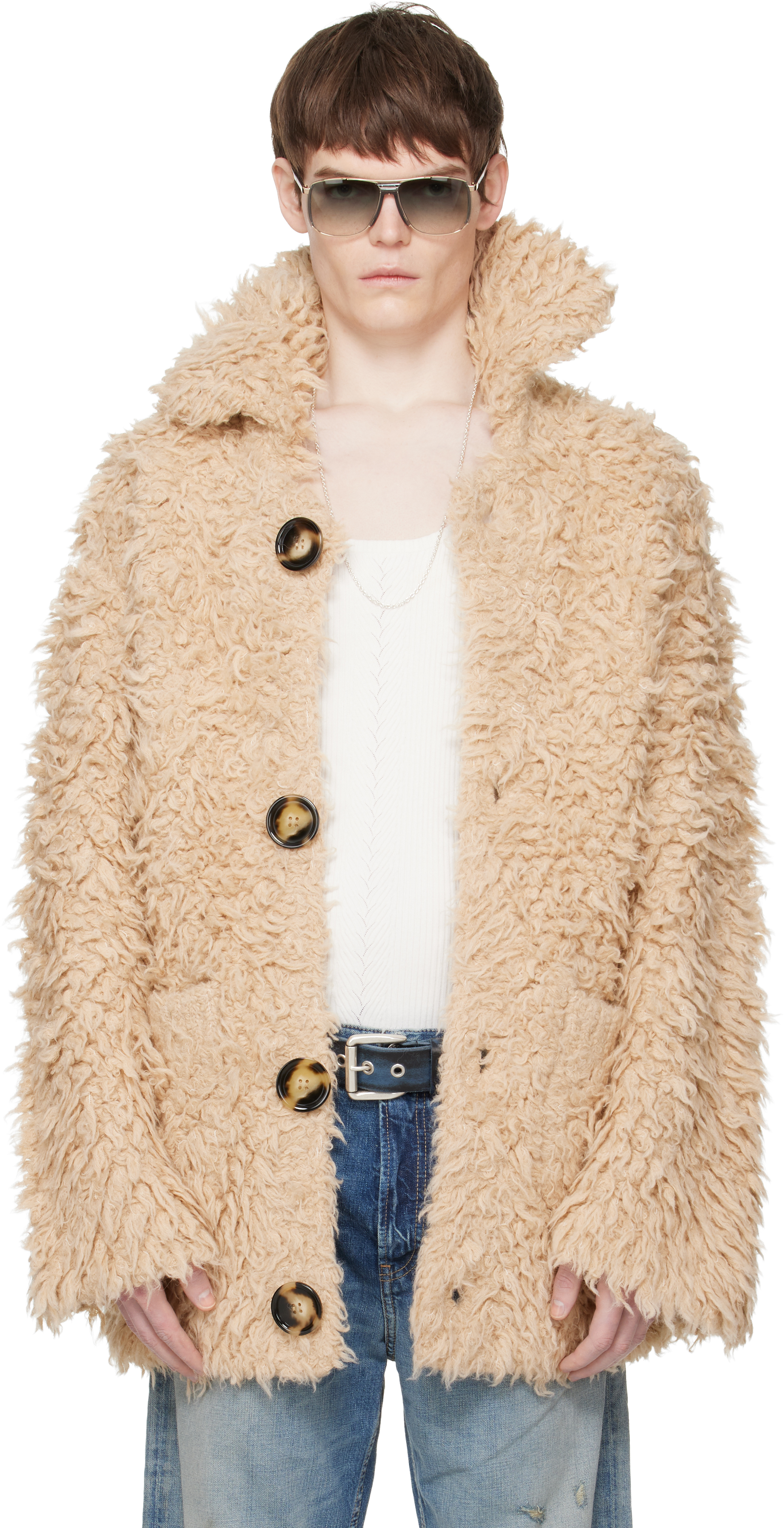 Acne Studios ベージュ　カーディガン　M Acne Studios: ベージュ ニットカーディガン | SSENSE 日本