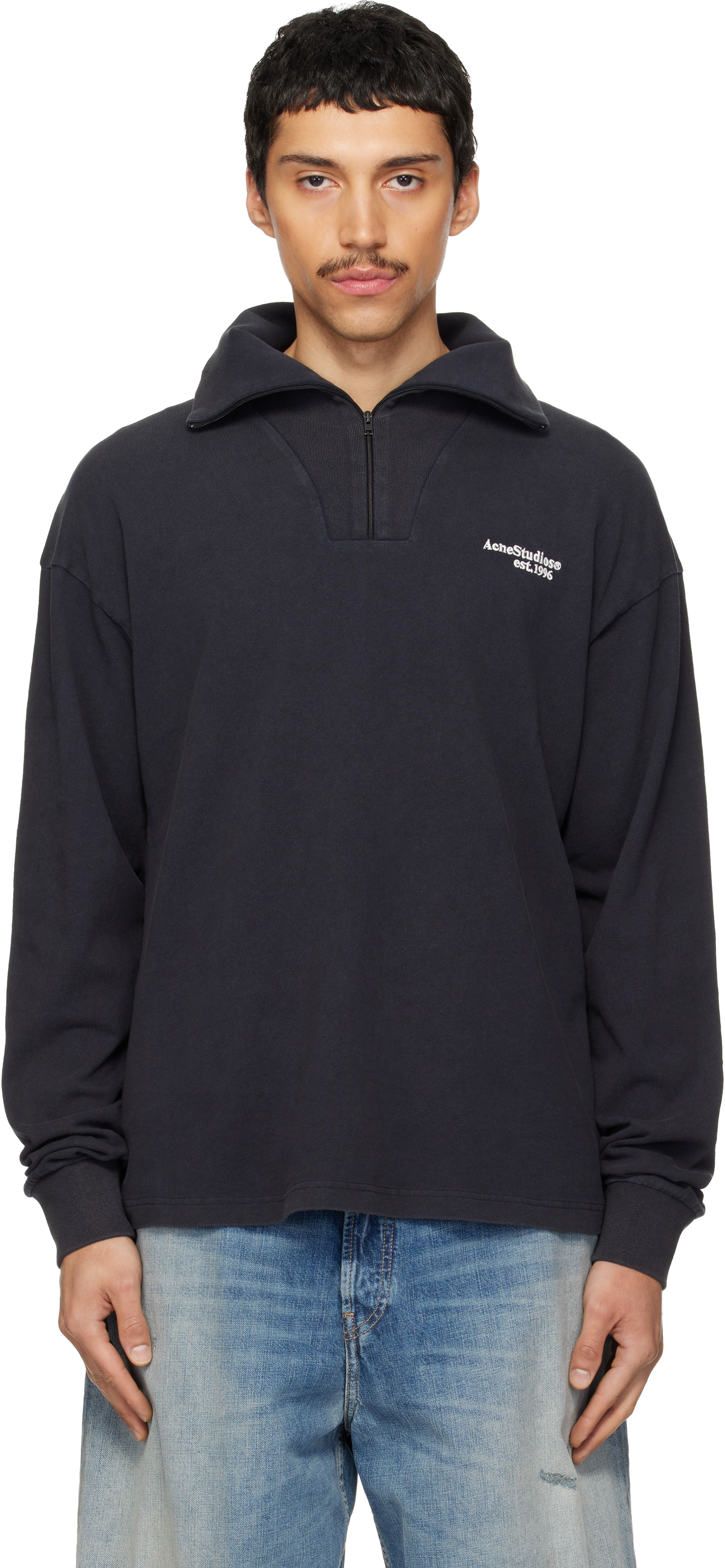 Acne Studios: Black Half-Zip Logo Track Jacket | SSENSE
