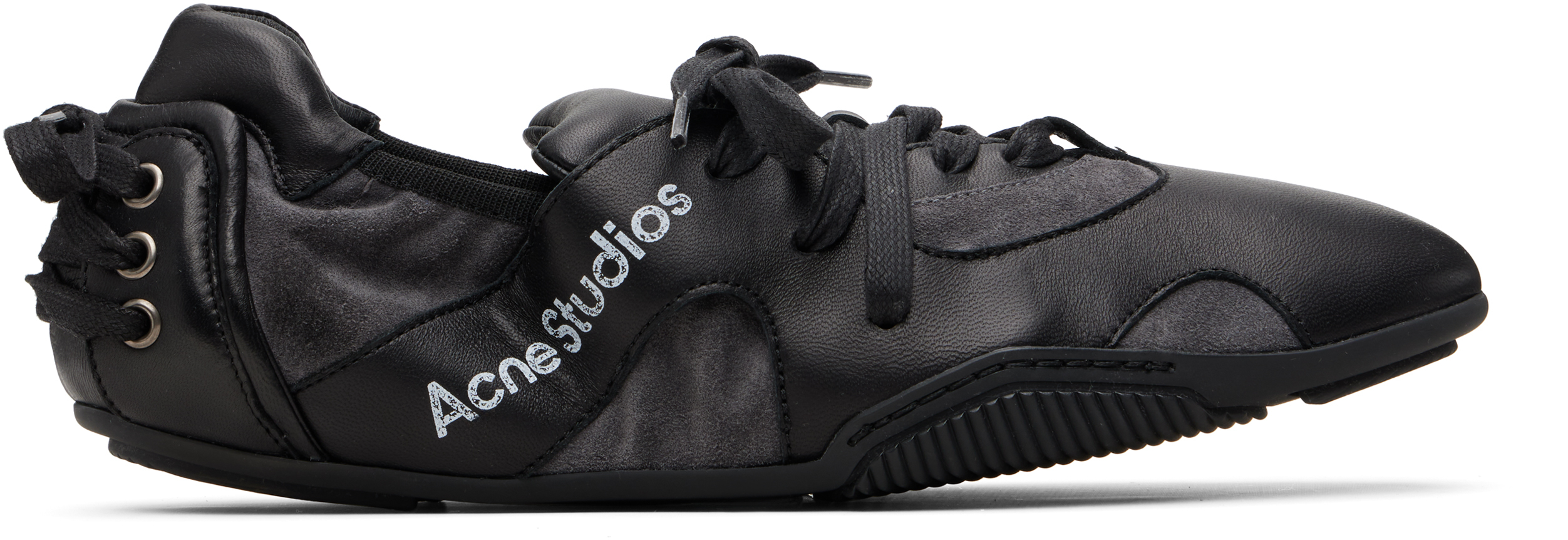 Acne Studios: Black Leather Lace-Up Sneakers | SSENSE
