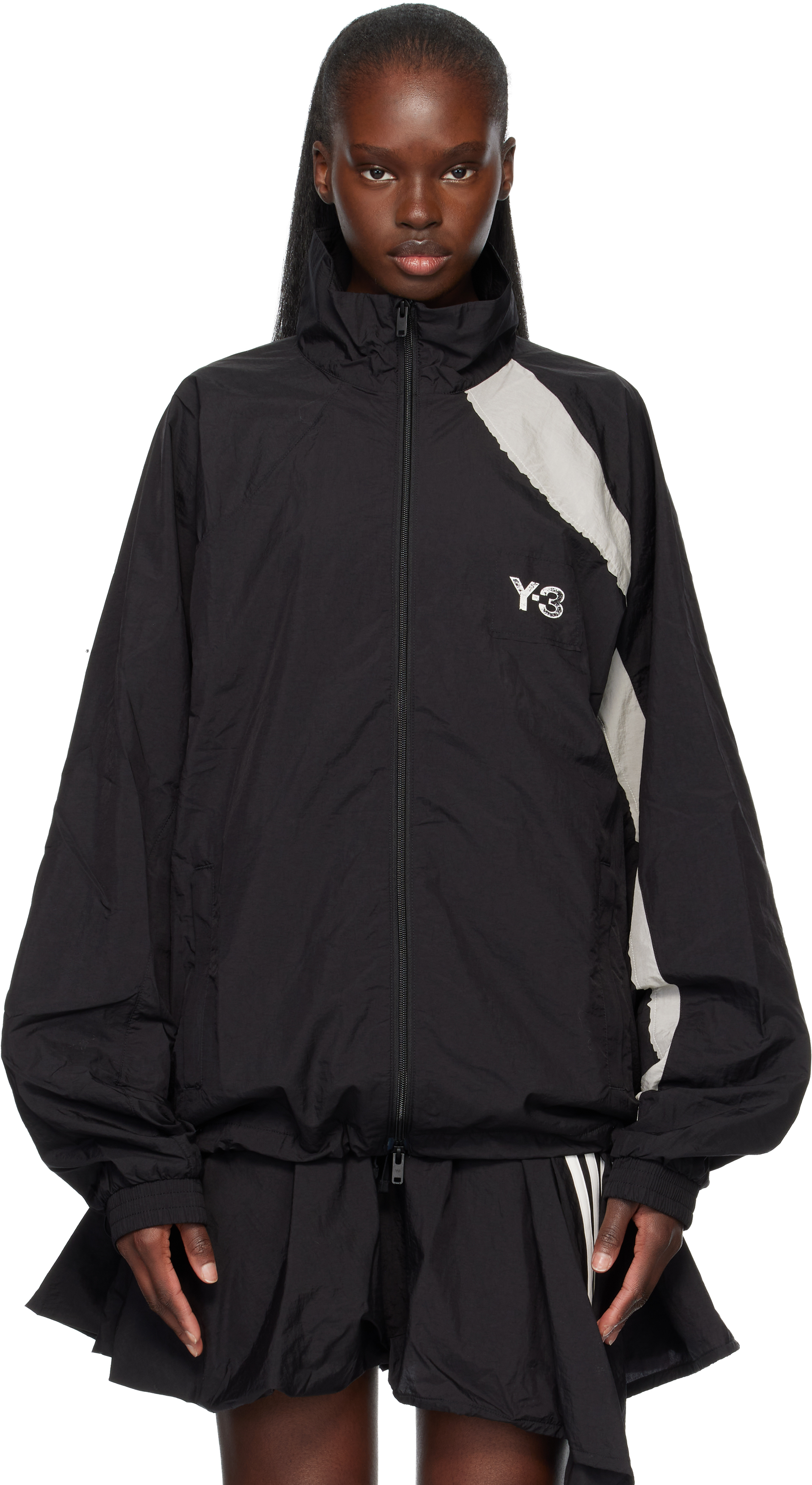 Black Raw Edge 3 Stripes Nylon Shell Jacket by Y-3 on Sale