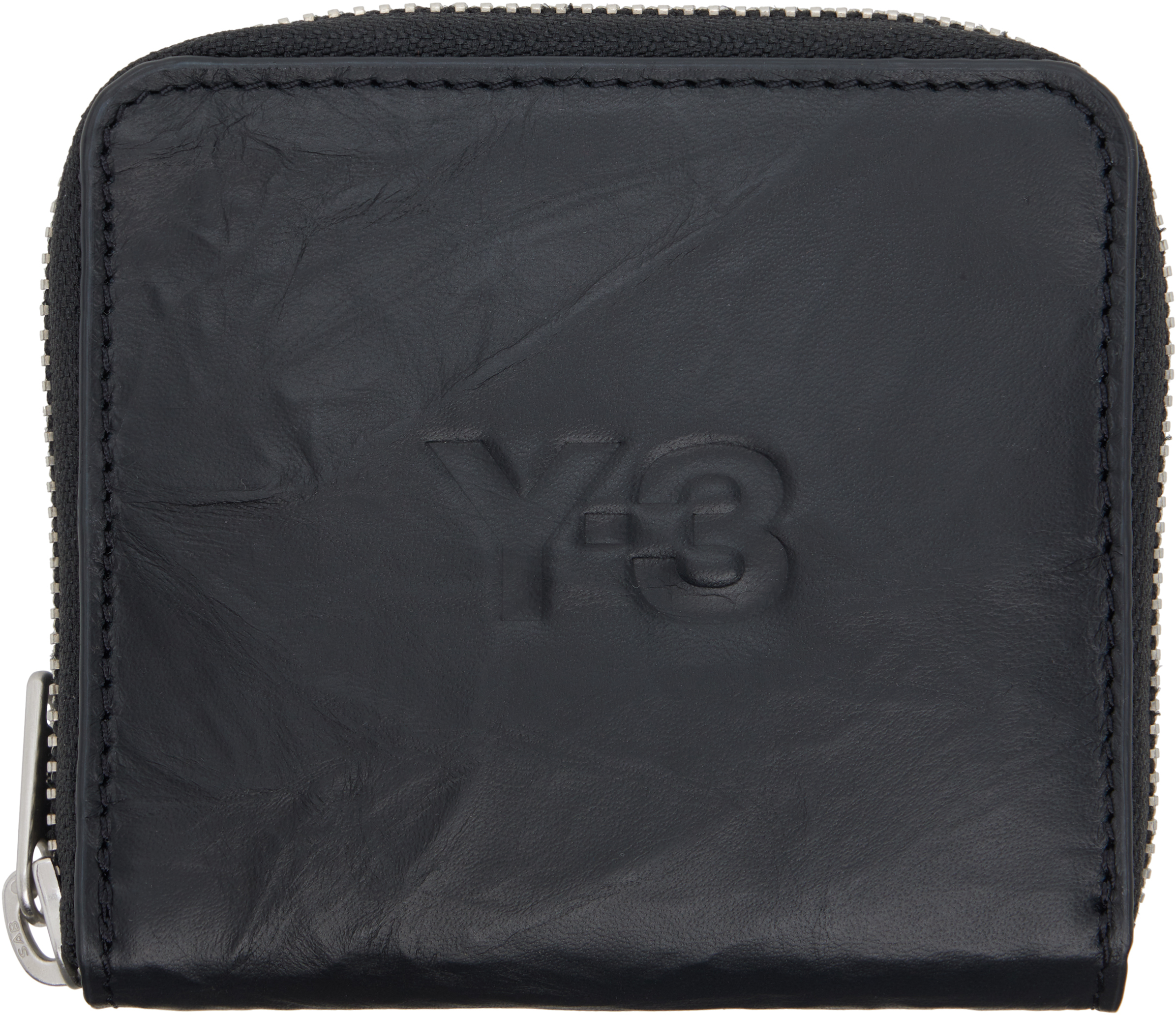 Black Crinkle Leather Wallet by Y-3 on Sale