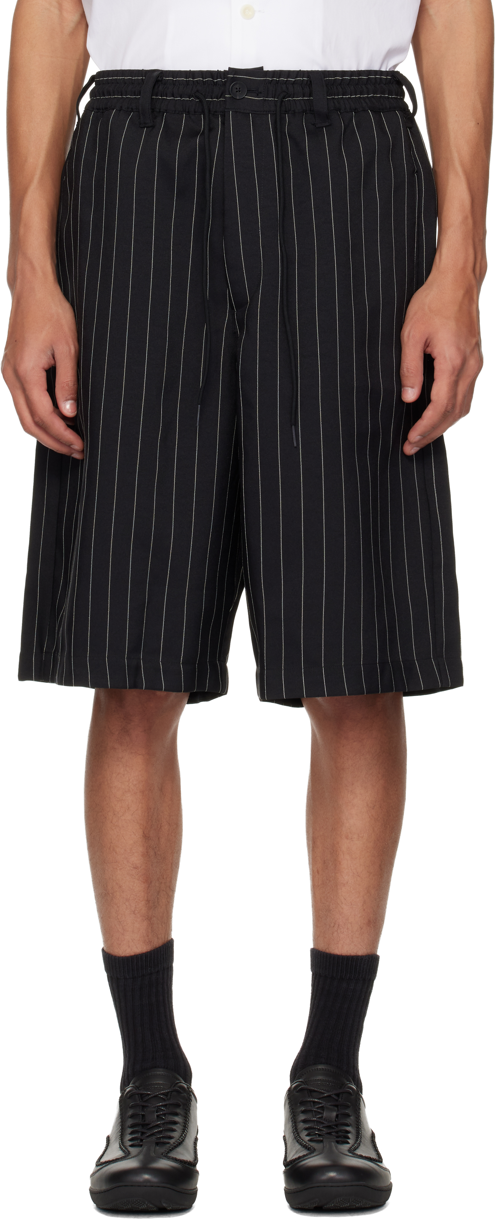 Black Pinstripe Sport Uniform Shorts by Y-3 on Sale
