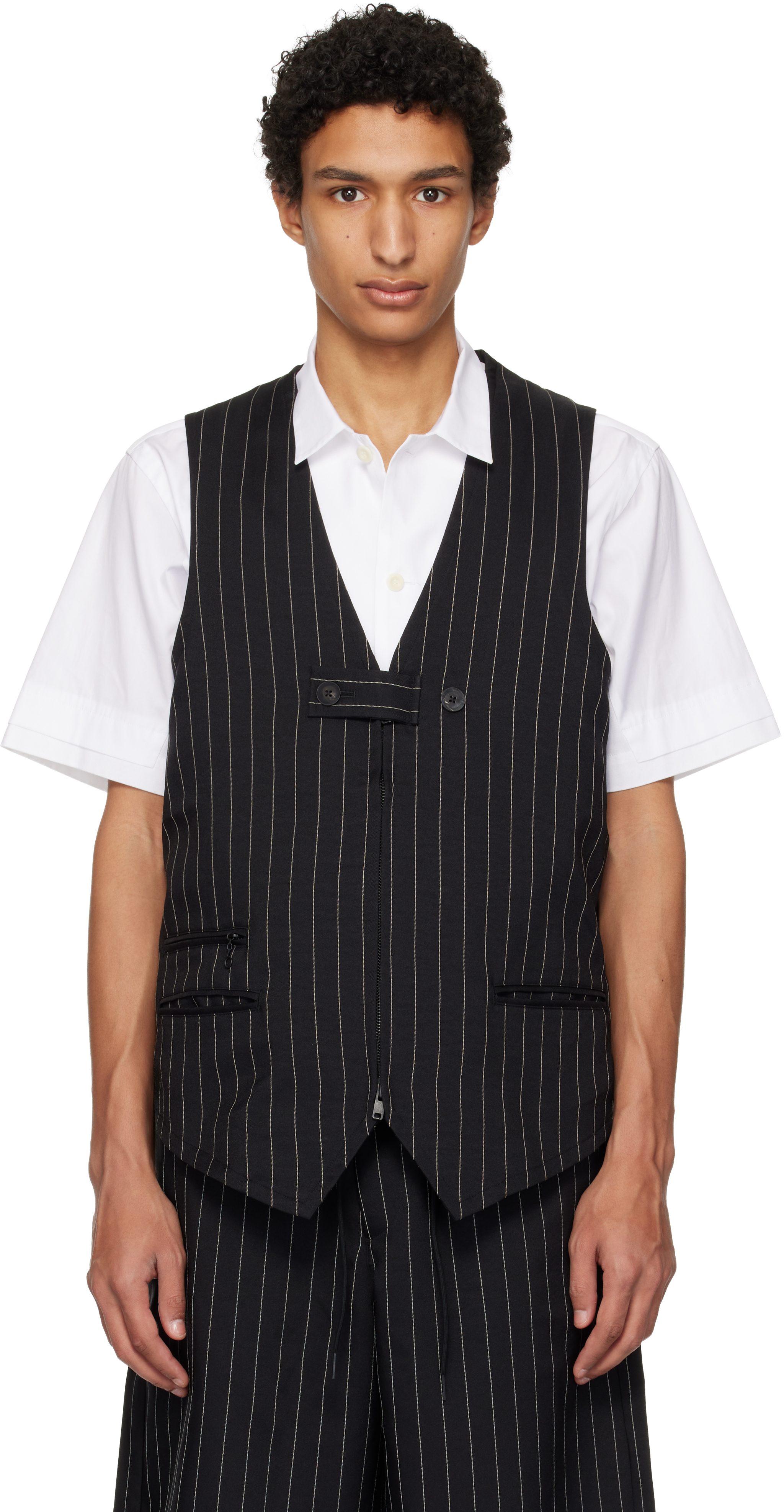 Y-3: Black Sport Uniform Pinstripe Tailored Vest | SSENSE