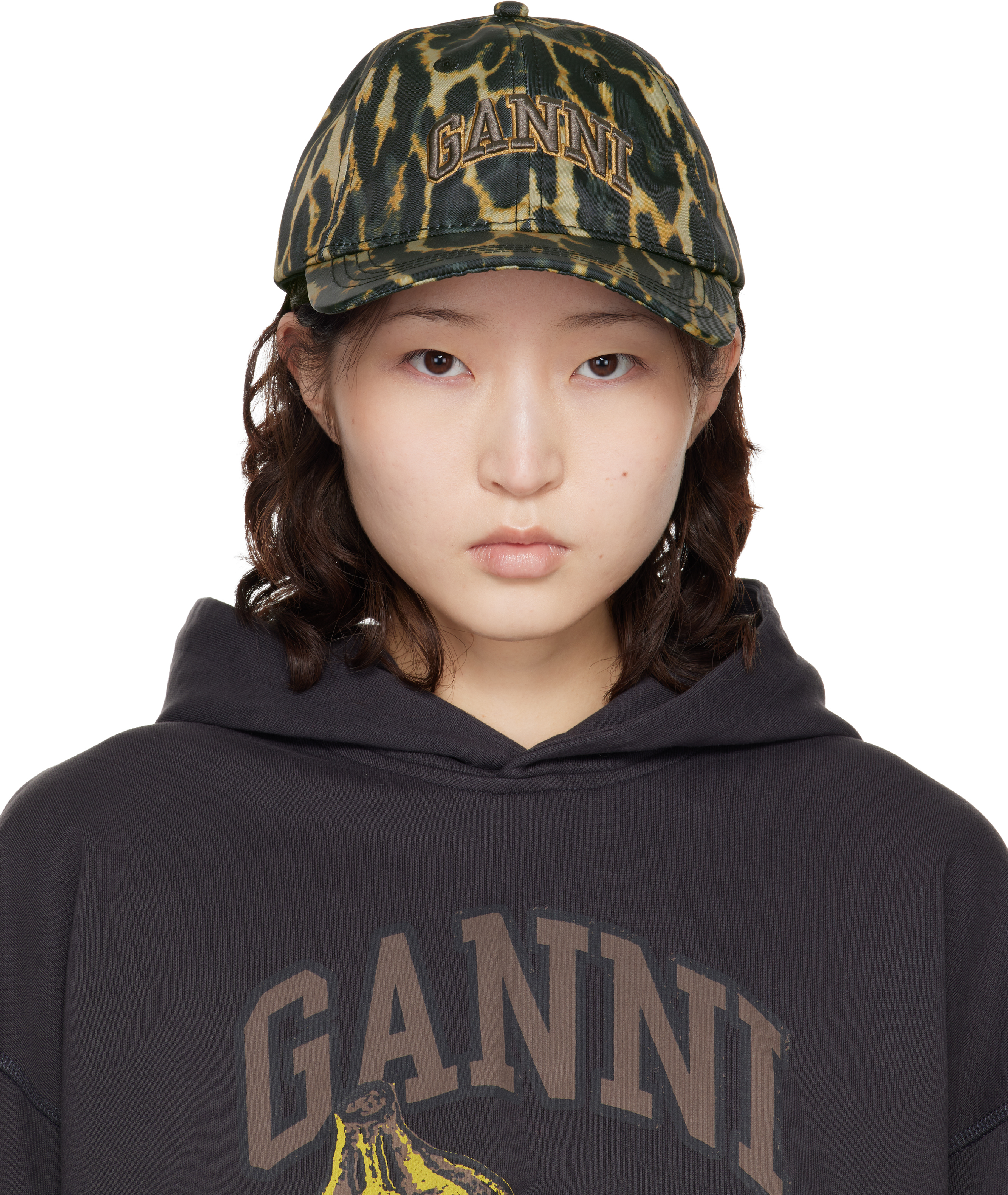 GANNIのブラック＆ブラウン プリント ナイロン キャップがセール中