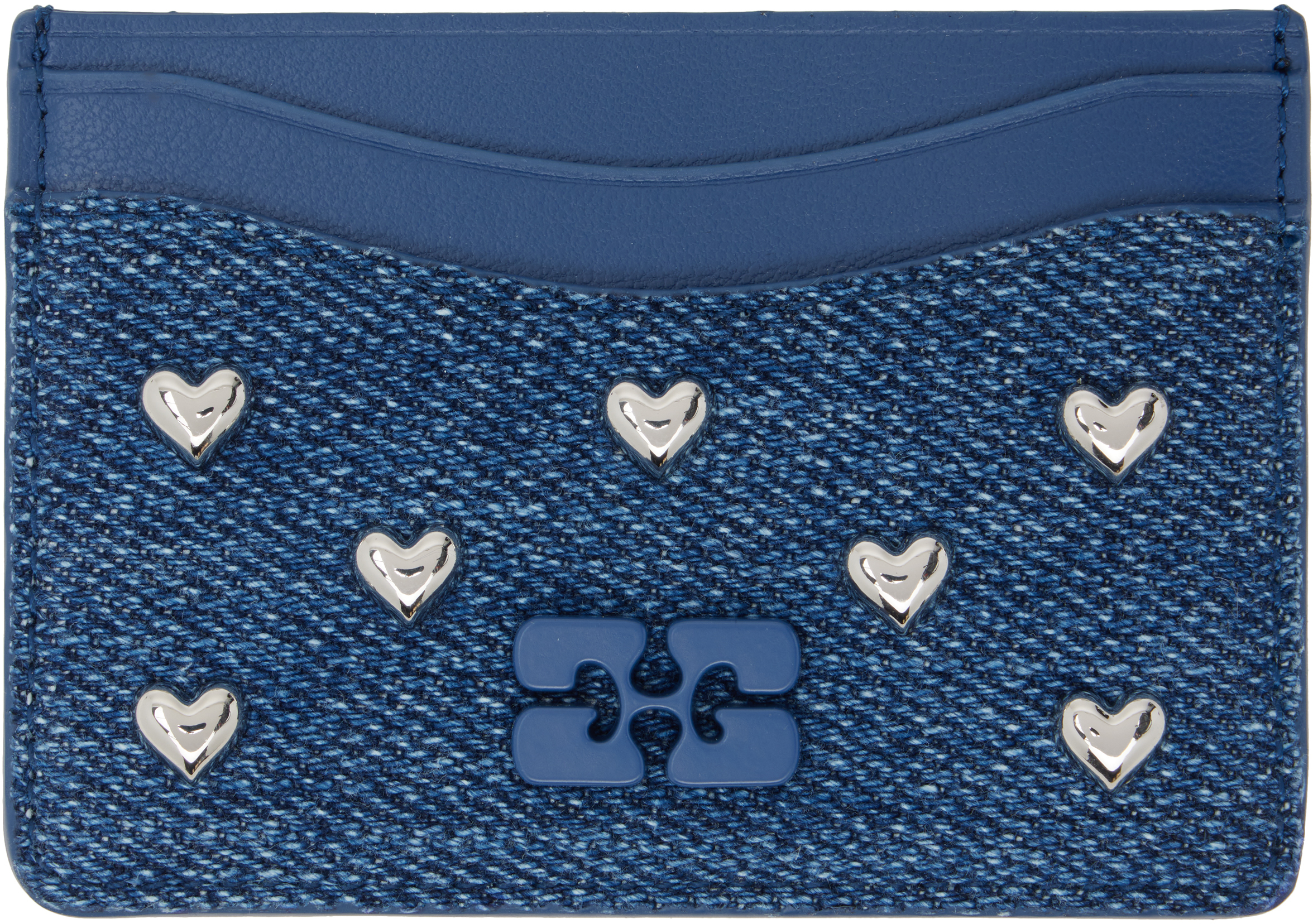 Ganni Navy Bou Denim Card Holder In Blue