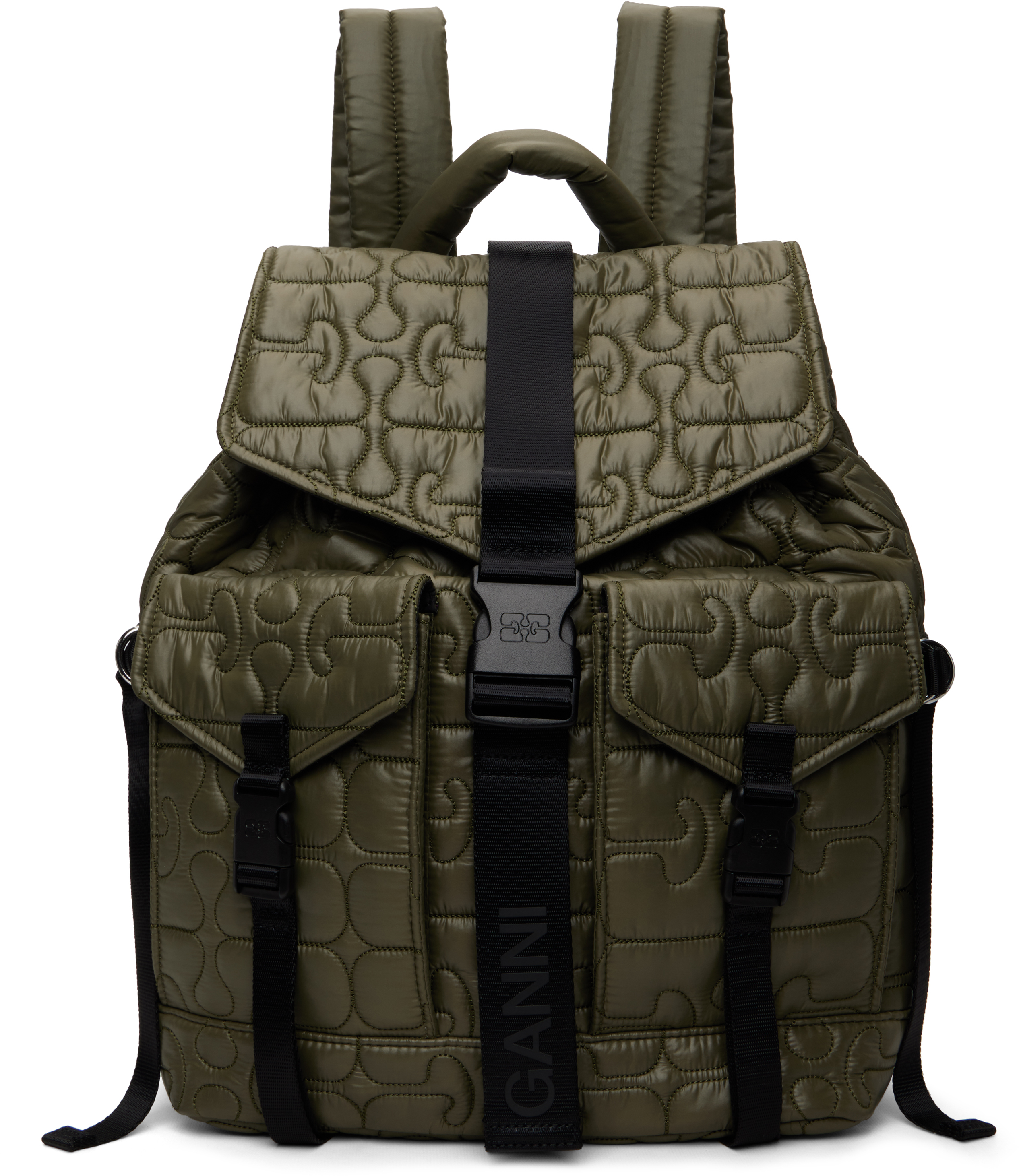 GANNI Khaki Quilted Re-Tech Backpack