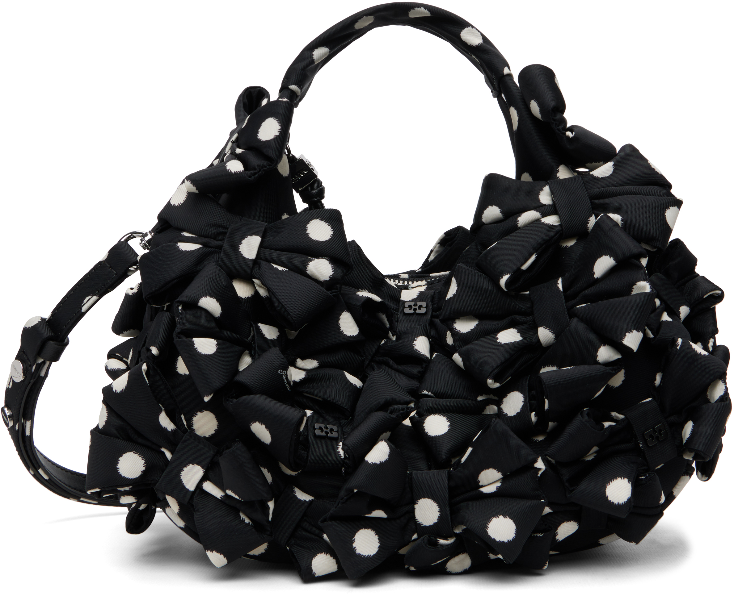 GANNI Black Mini Multi Bow Satin Print Bag