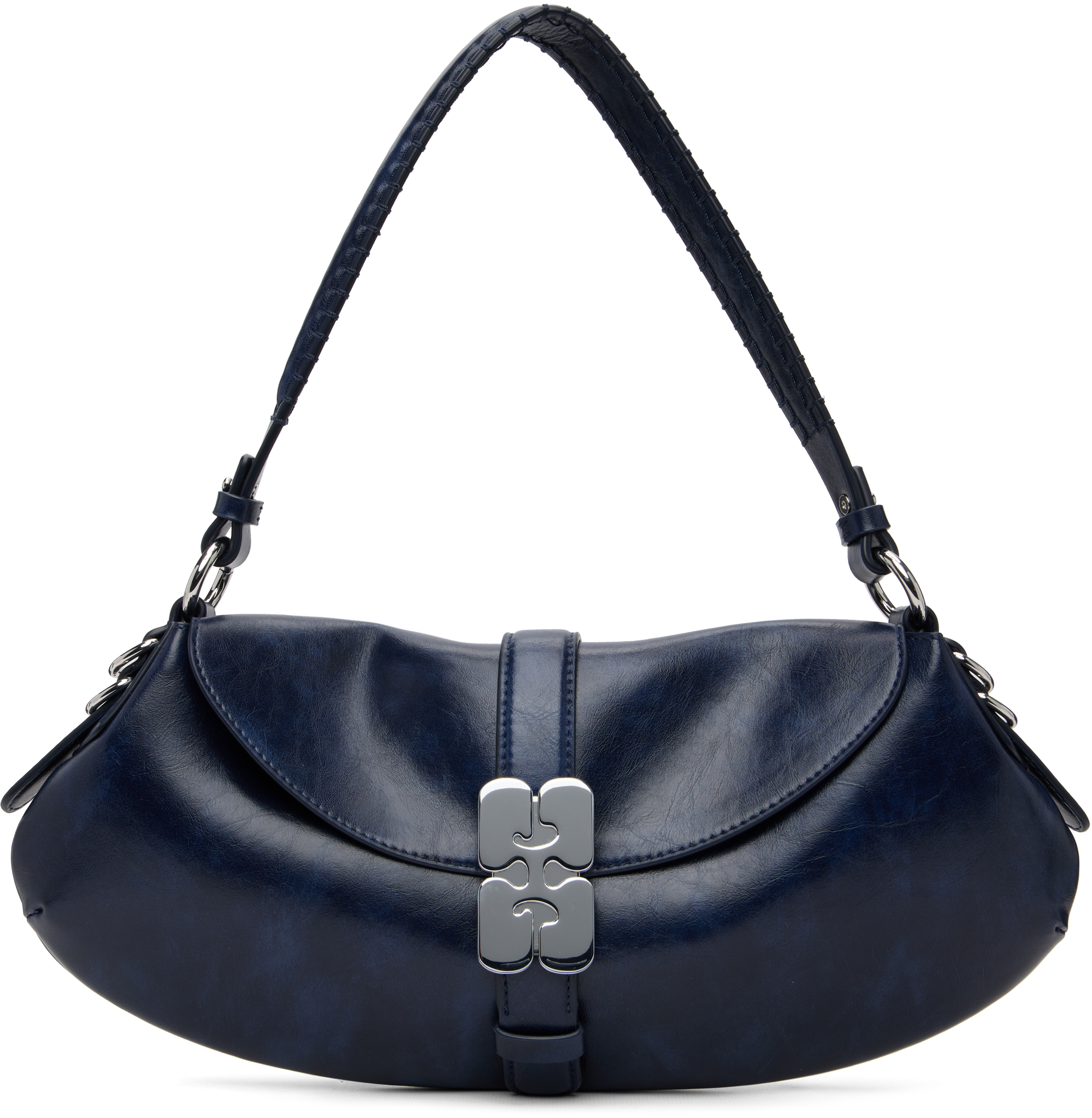 GANNI Navy Kat Baguette Bag