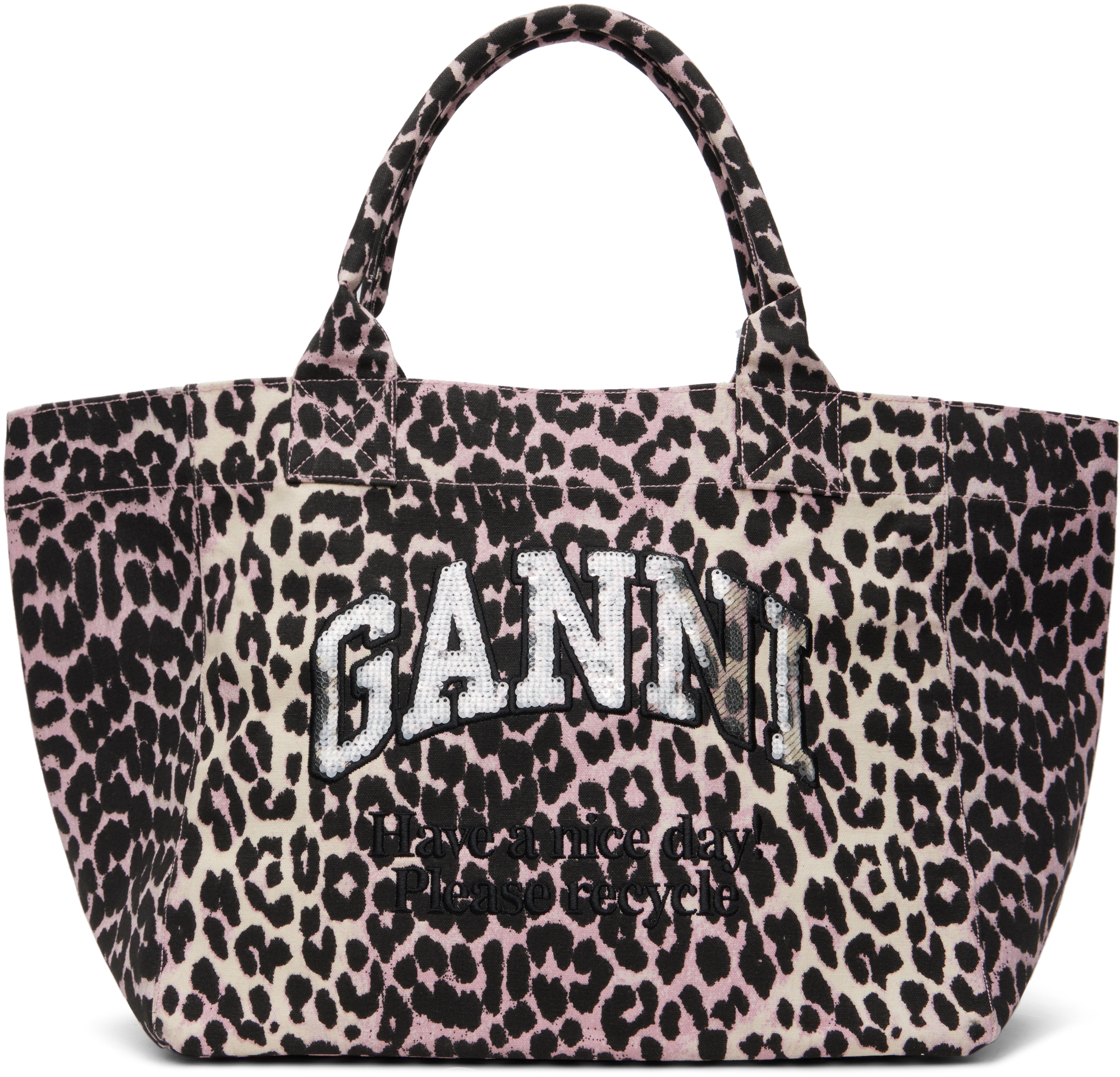 GANNI: ピンク ミディアム レオパード トートバッグ | SSENSE 日本