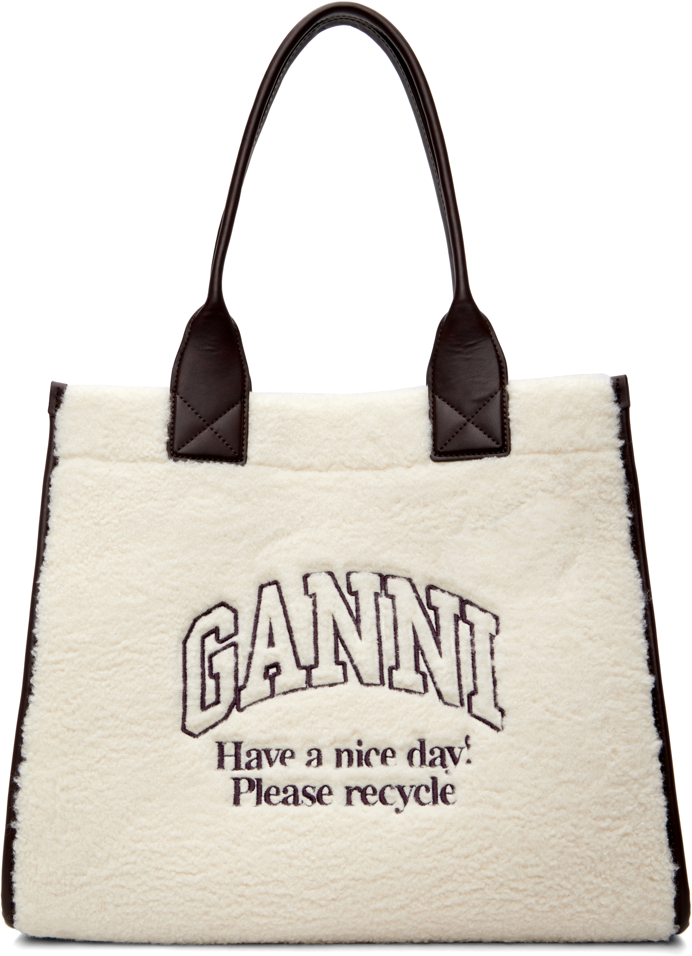 GANNI Off-White Faux-Shearling XXL Tote
