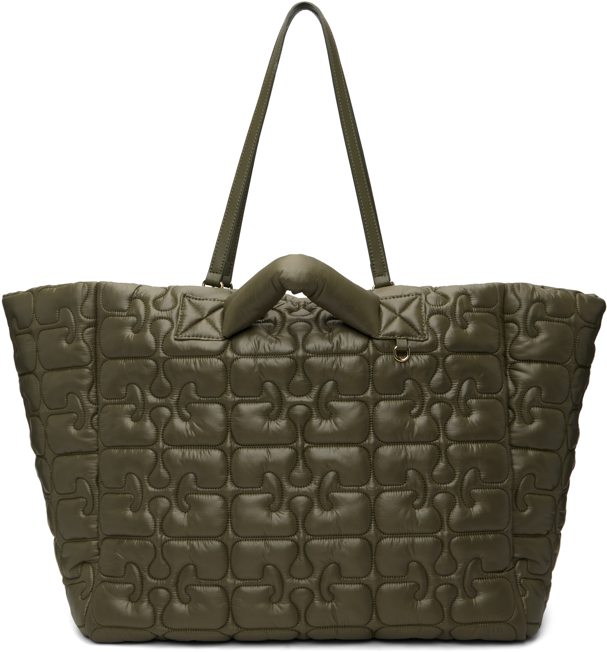 GANNI Khaki Quilted Re-Tech XXL Tote