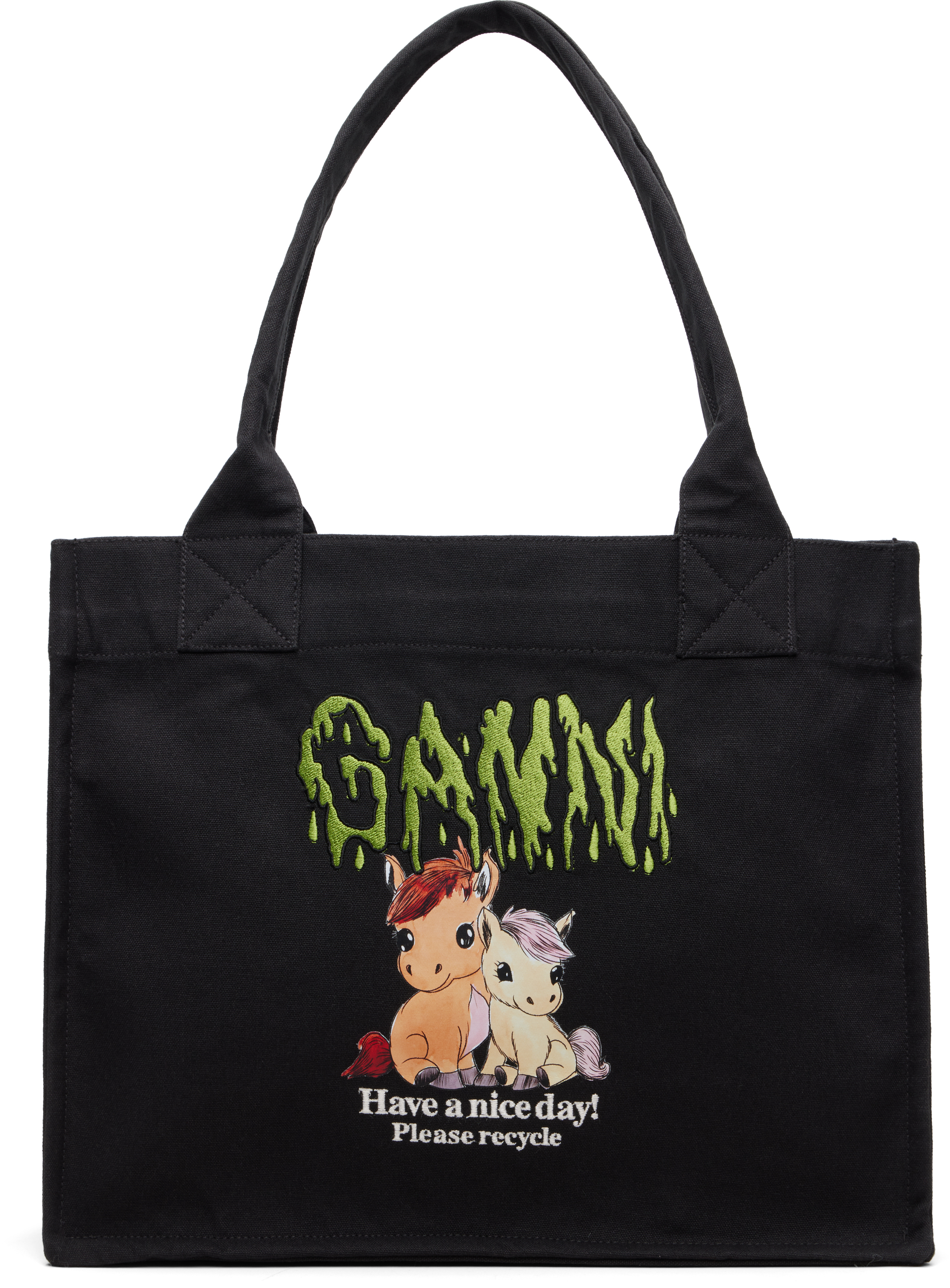 GANNIのブラック ラージ Pony Printed トートバッグがセール中