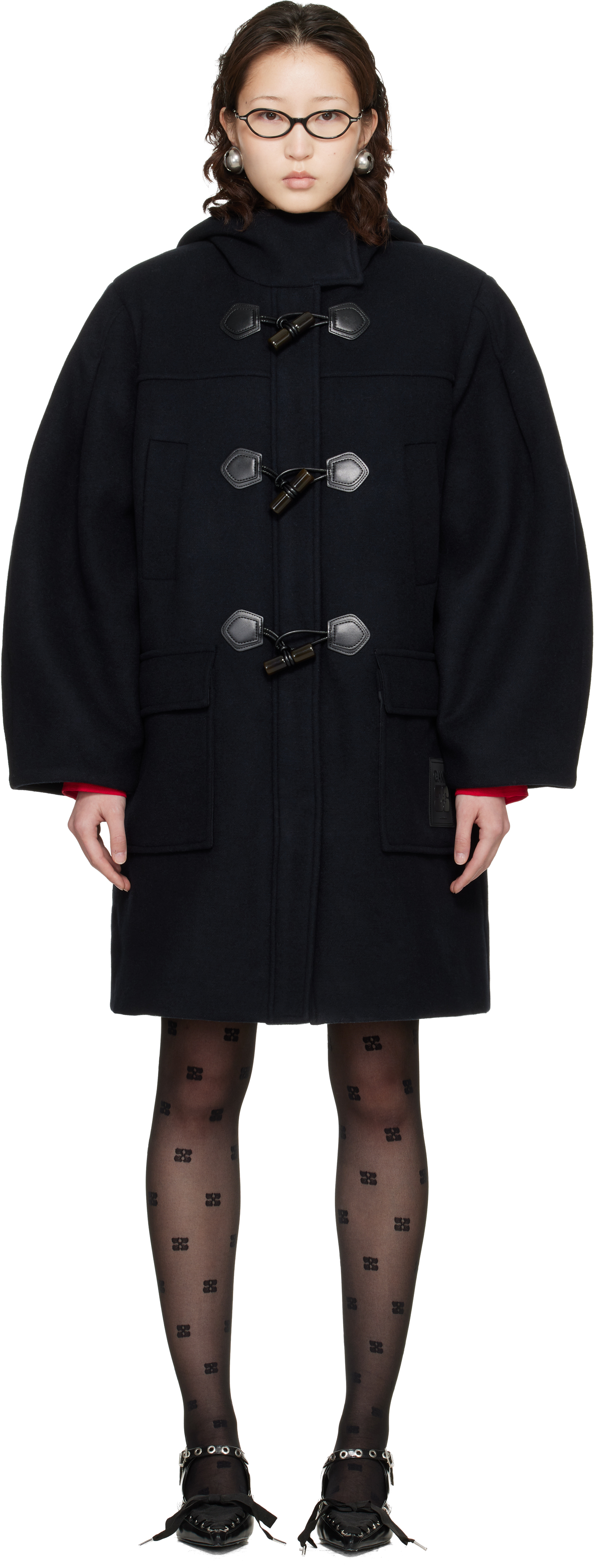 GANNI Navy Wool Duffle Coat