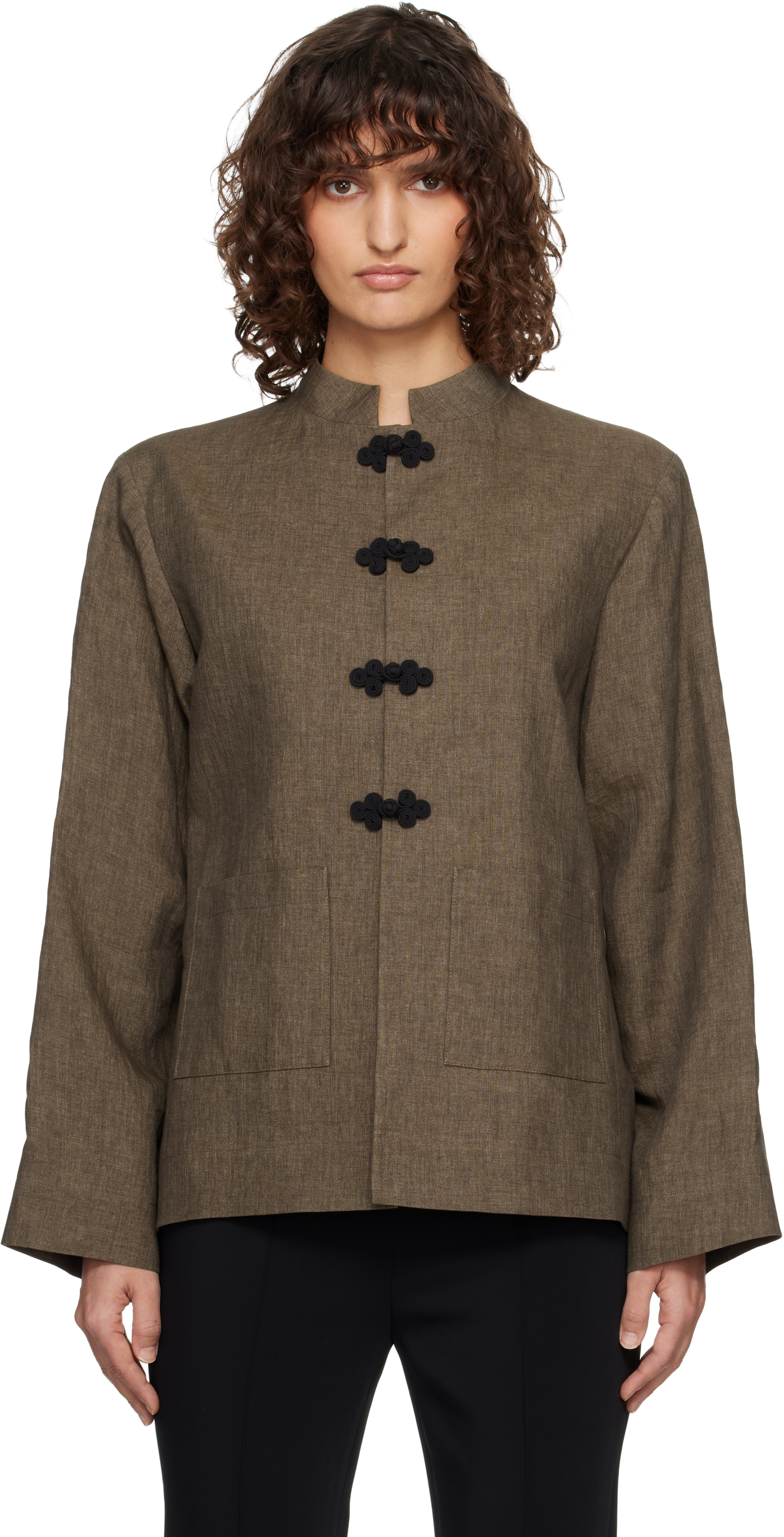 Róhe Brown Pankou Closure Linen Jacket